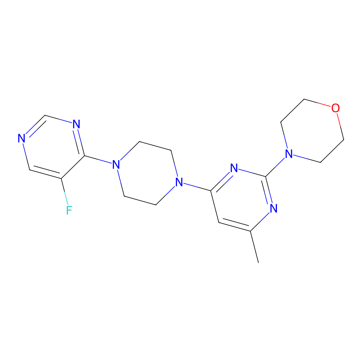 4-{4-[4-(5-Fluoropyrimidin-4-yl)piperazin-1-yl]-6-methylpyrimidin-2-yl}morpholine molecular structure, CAS 2548989-07-5