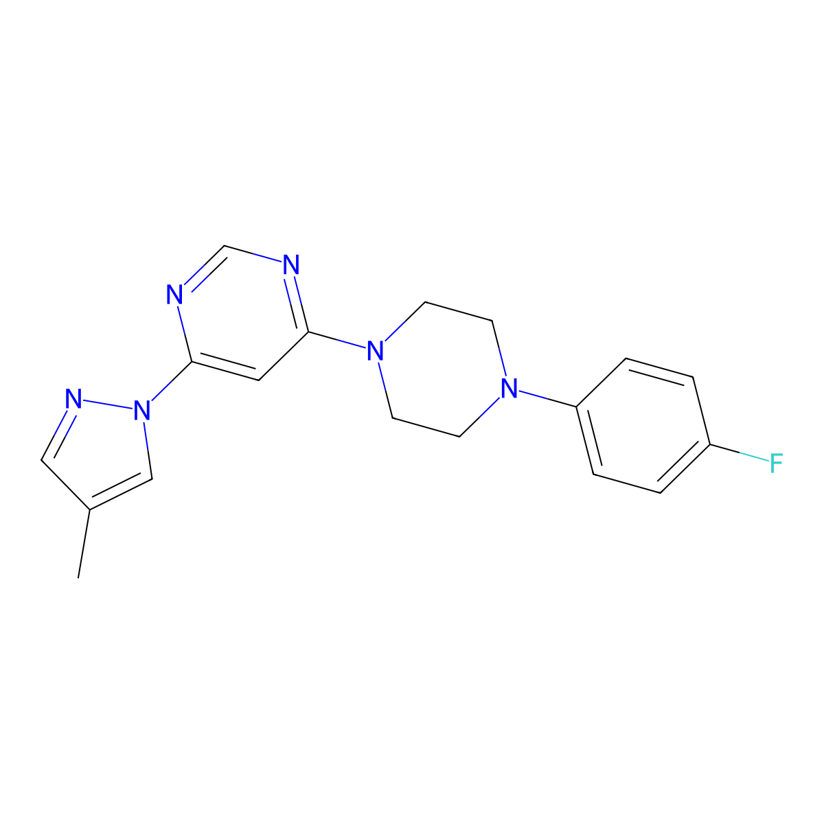 4-[4-(4-fluorophenyl)piperazin-1-yl]-6-(4-methyl-1H-pyrazol-1-yl)pyrimidine molecular structure, CAS 2548989-11-1