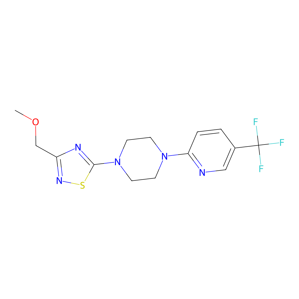1-[3-(Methoxymethyl)-1,2,4-thiadiazol-5-yl]-4-[5-(trifluoromethyl)pyridin-2-yl]piperazine molecular structure, CAS 2548989-14-4