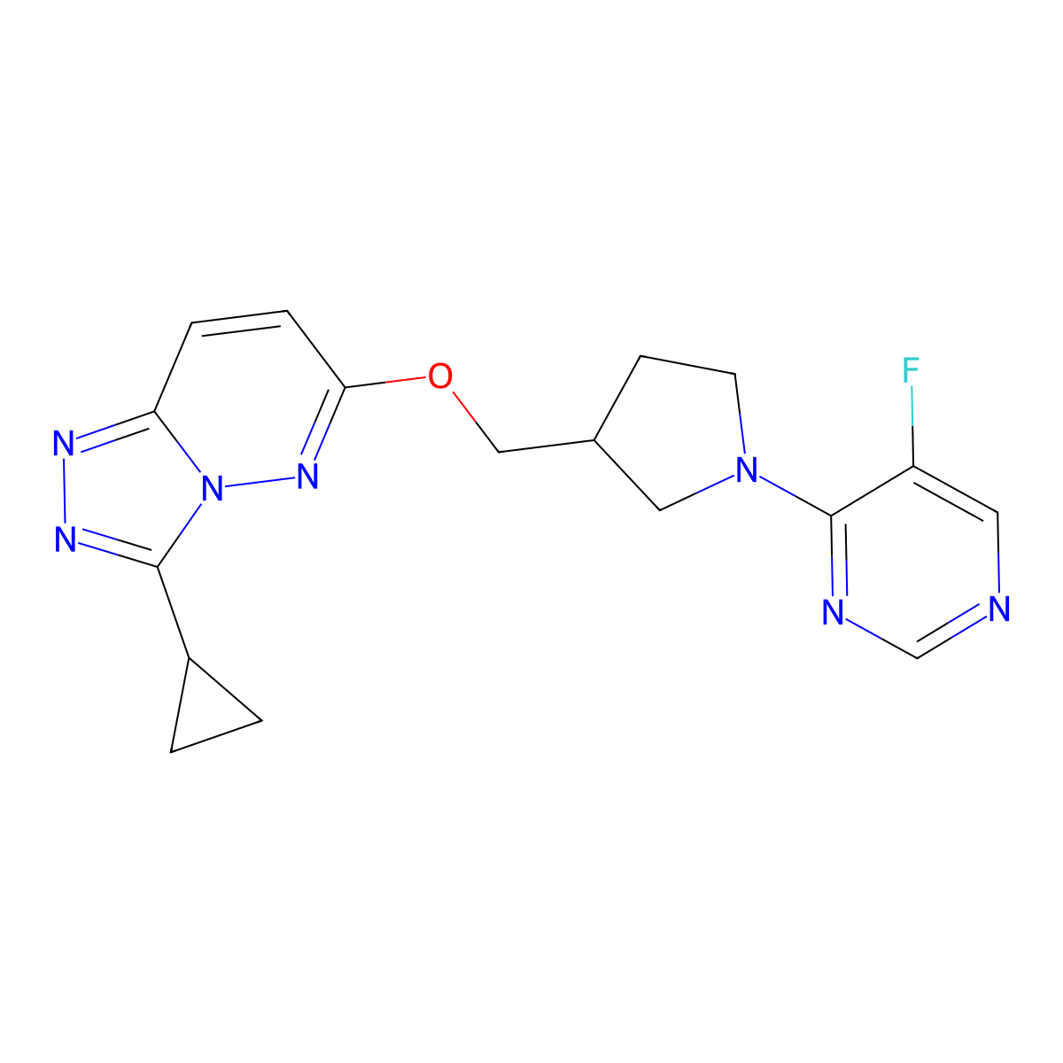 4-{3-[({3-Cyclopropyl-[1,2,4]triazolo[4,3-b]pyridazin-6-yl}oxy)methyl]pyrrolidin-1-yl}-5-fluoropyrimidine molecular structure, CAS 2548989-18-8