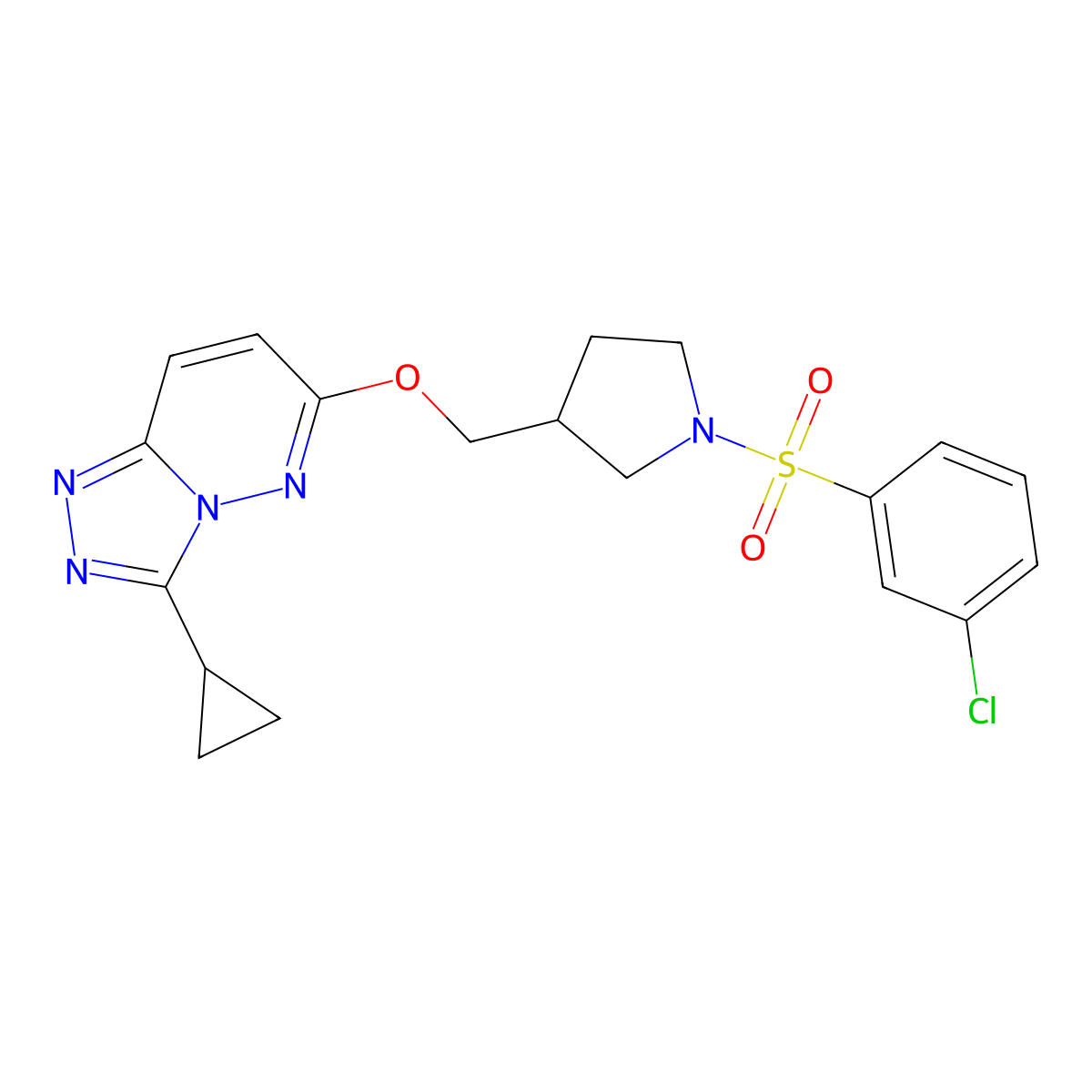1-(3-Chlorobenzenesulfonyl)-3-[({3-cyclopropyl-[1,2,4]triazolo[4,3-b]pyridazin-6-yl}oxy)methyl]pyrrolidine molecular structure, CAS 2548989-20-2