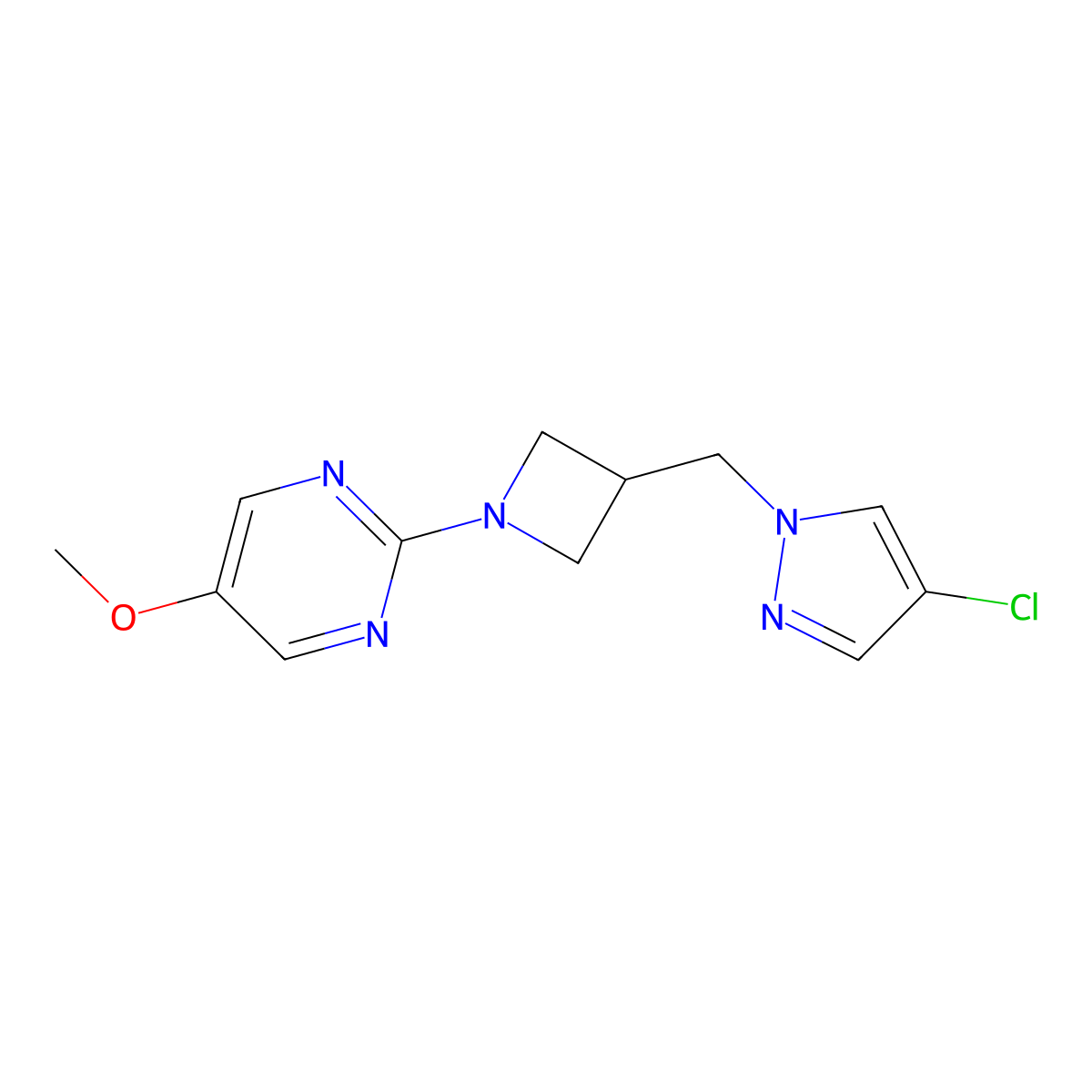 2-{3-[(4-chloro-1H-pyrazol-1-yl)methyl]azetidin-1-yl}-5-methoxypyrimidine molecular structure, CAS 2548989-23-5