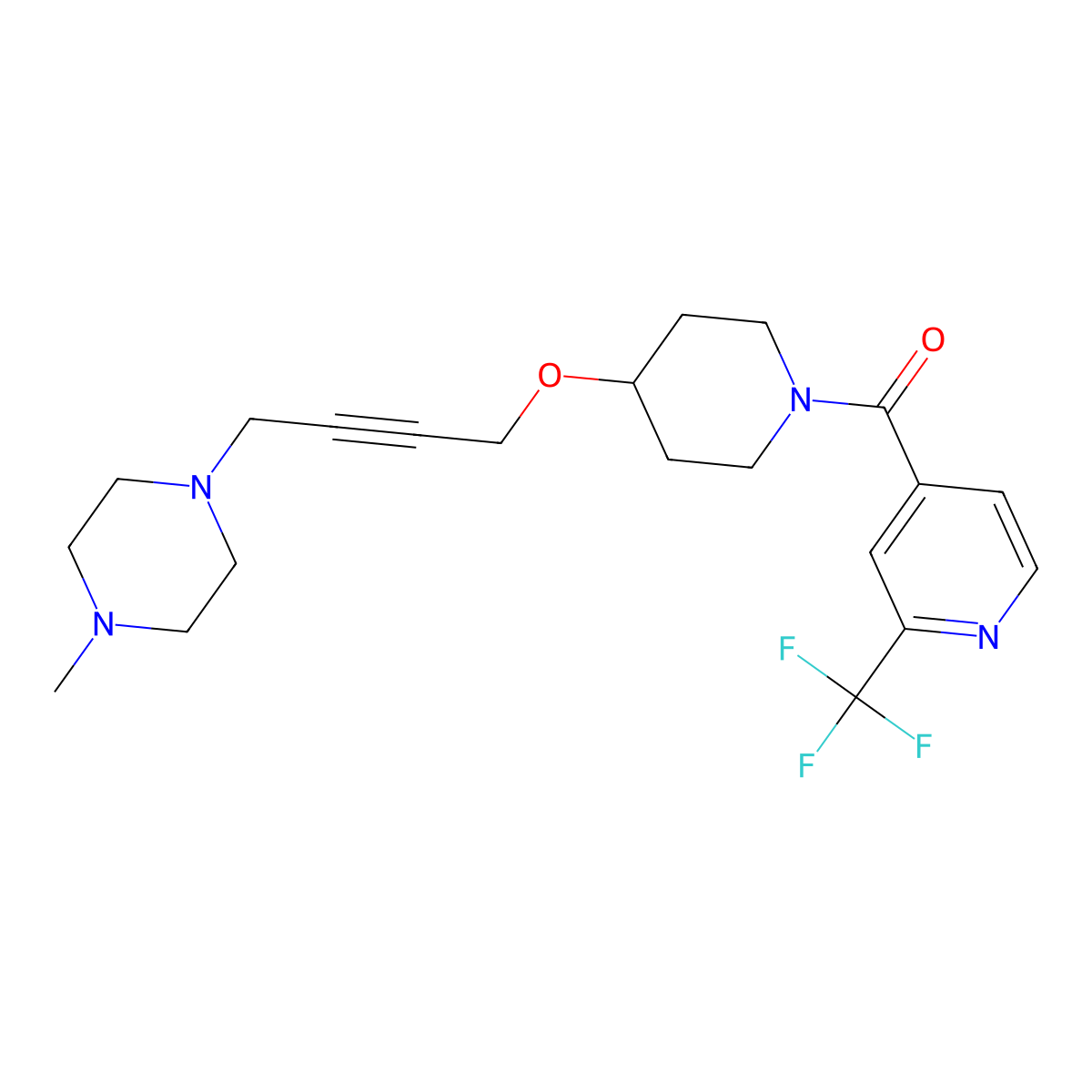 1-Methyl-4-[4-({1-[2-(trifluoromethyl)pyridine-4-carbonyl]piperidin-4-yl}oxy)but-2-yn-1-yl]piperazine molecular structure, CAS 2548989-24-6