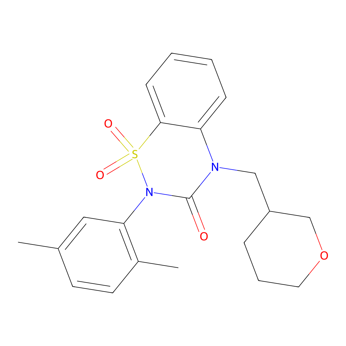 2-(2,5-dimethylphenyl)-4-[(oxan-3-yl)methyl]-3,4-dihydro-2H-1lambda6,2,4-benzothiadiazine-1,1,3-trione molecular structure, CAS 2548989-27-9