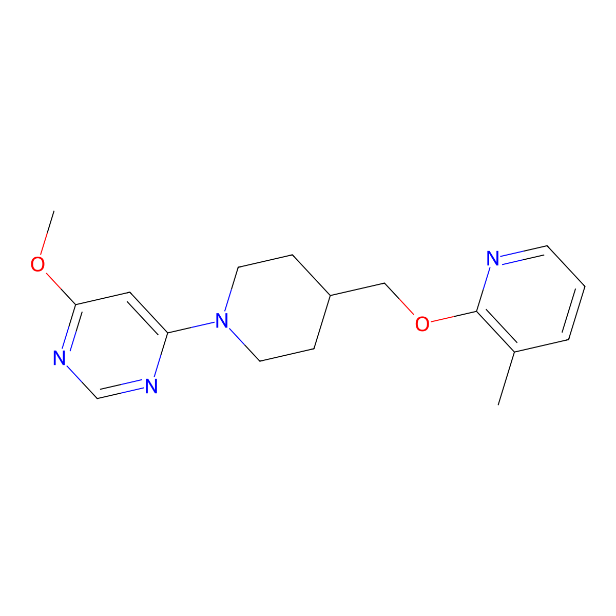 4-Methoxy-6-(4-{[(3-methylpyridin-2-yl)oxy]methyl}piperidin-1-yl)pyrimidine molecular structure, CAS 2548989-28-0