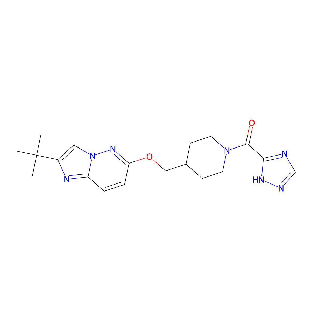 4-[({2-tert-butylimidazo[1,2-b]pyridazin-6-yl}oxy)methyl]-1-(1H-1,2,4-triazole-3-carbonyl)piperidine molecular structure, CAS 2548989-32-6