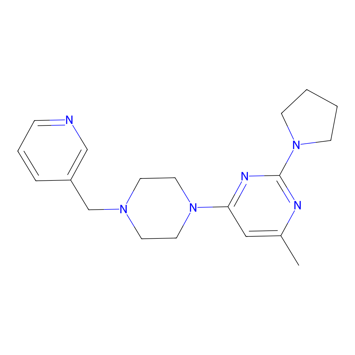4-Methyl-6-{4-[(pyridin-3-yl)methyl]piperazin-1-yl}-2-(pyrrolidin-1-yl)pyrimidine molecular structure, CAS 2548989-35-9