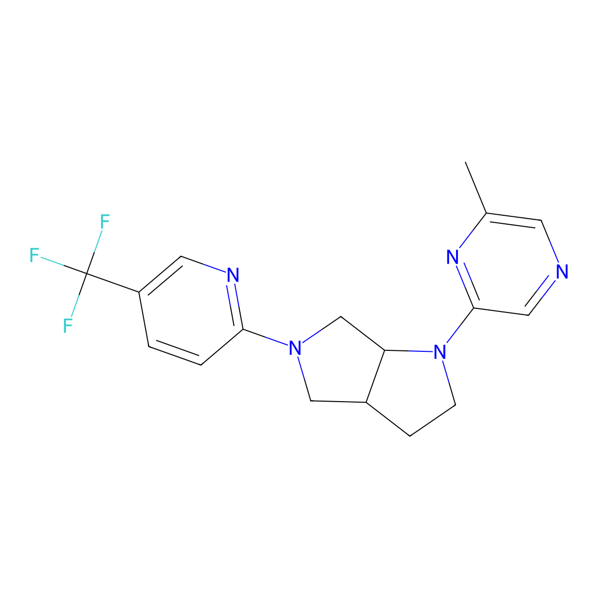 2-Methyl-6-{5-[5-(trifluoromethyl)pyridin-2-yl]-octahydropyrrolo[3,4-b]pyrrol-1-yl}pyrazine molecular structure, CAS 2548989-38-2