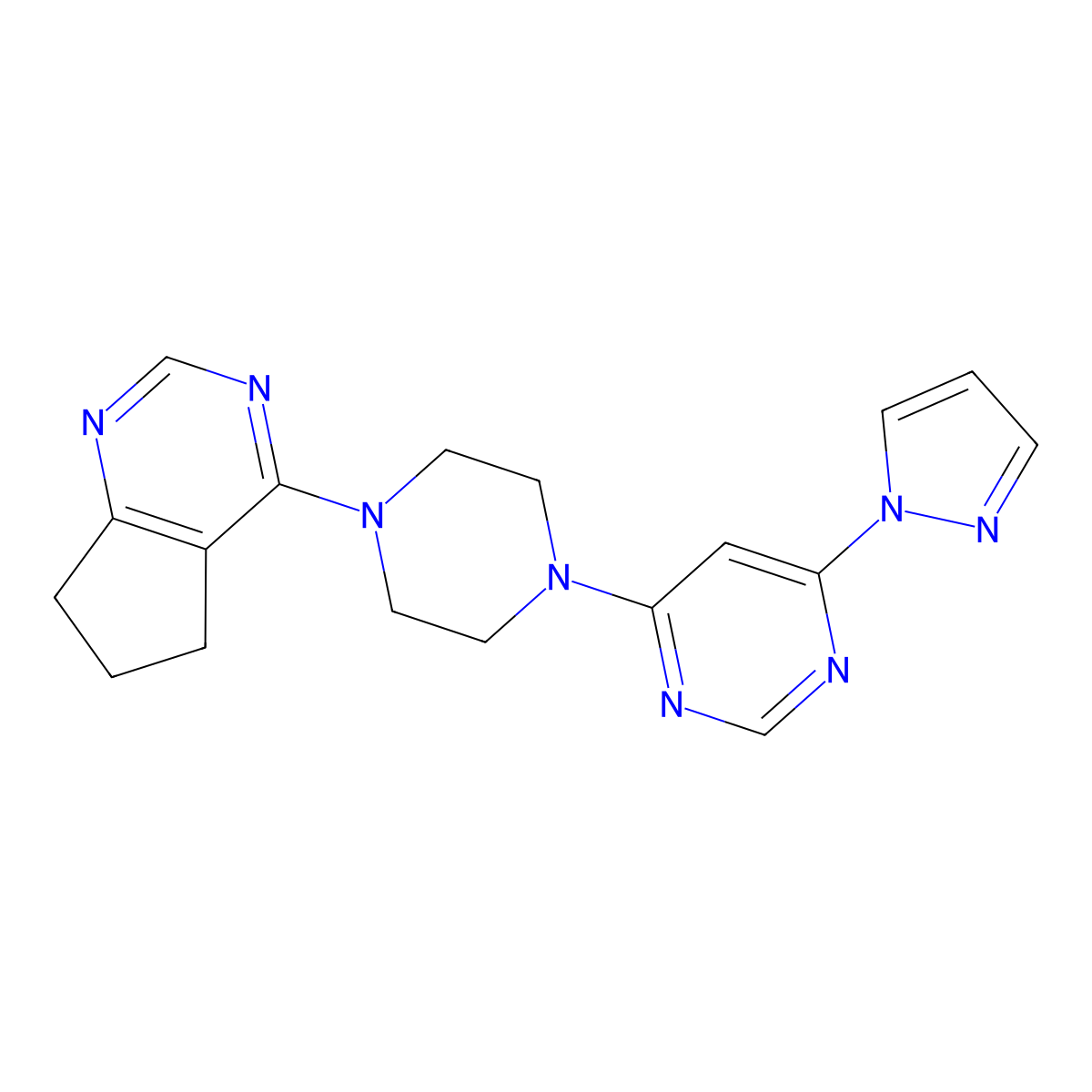 4-(4-{5H,6H,7H-cyclopenta[d]pyrimidin-4-yl}piperazin-1-yl)-6-(1H-pyrazol-1-yl)pyrimidine molecular structure, CAS 2548989-39-3