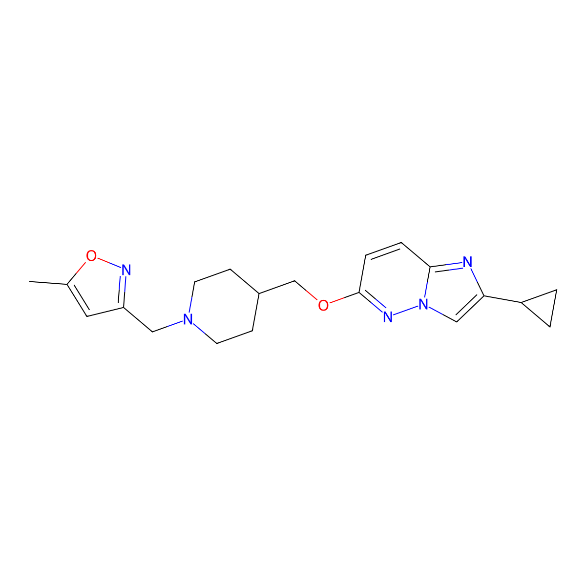 4-[({2-Cyclopropylimidazo[1,2-b]pyridazin-6-yl}oxy)methyl]-1-[(5-methyl-1,2-oxazol-3-yl)methyl]piperidine molecular structure, CAS 2548989-40-6