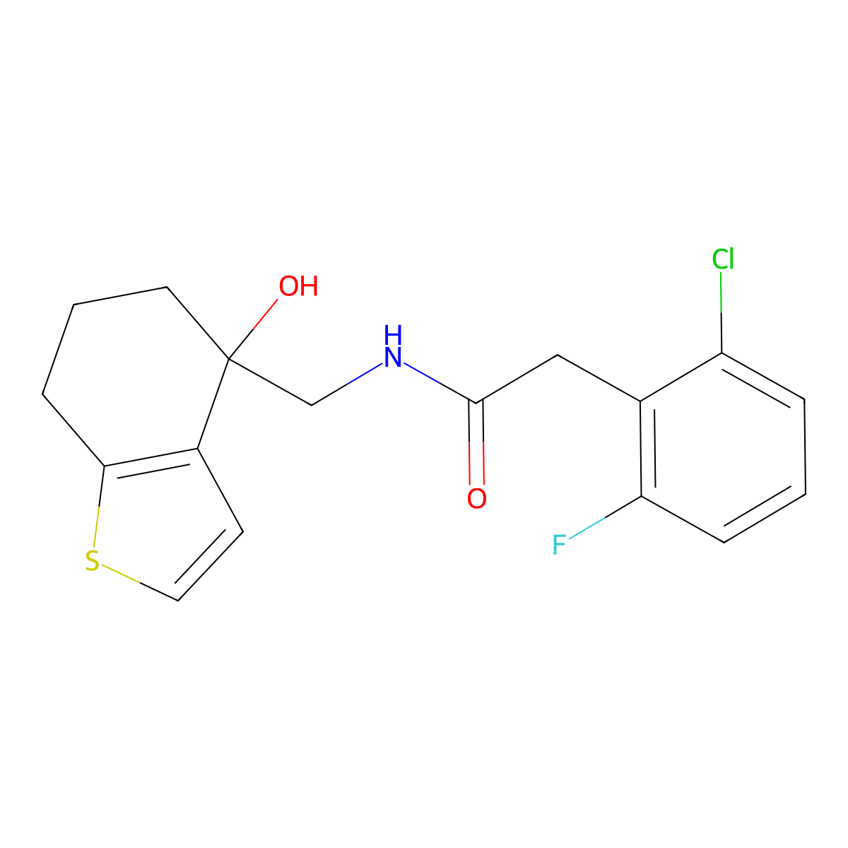 2-(2-chloro-6-fluorophenyl)-N-[(4-hydroxy-4,5,6,7-tetrahydro-1-benzothiophen-4-yl)methyl]acetamide molecular structure, CAS 2548989-42-8