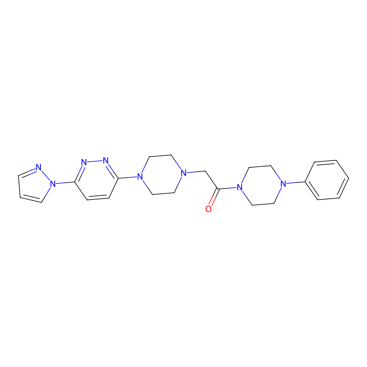 1-(4-phenylpiperazin-1-yl)-2-{4-[6-(1H-pyrazol-1-yl)pyridazin-3-yl]piperazin-1-yl}ethan-1-one molecular structure, CAS 2548989-50-8
