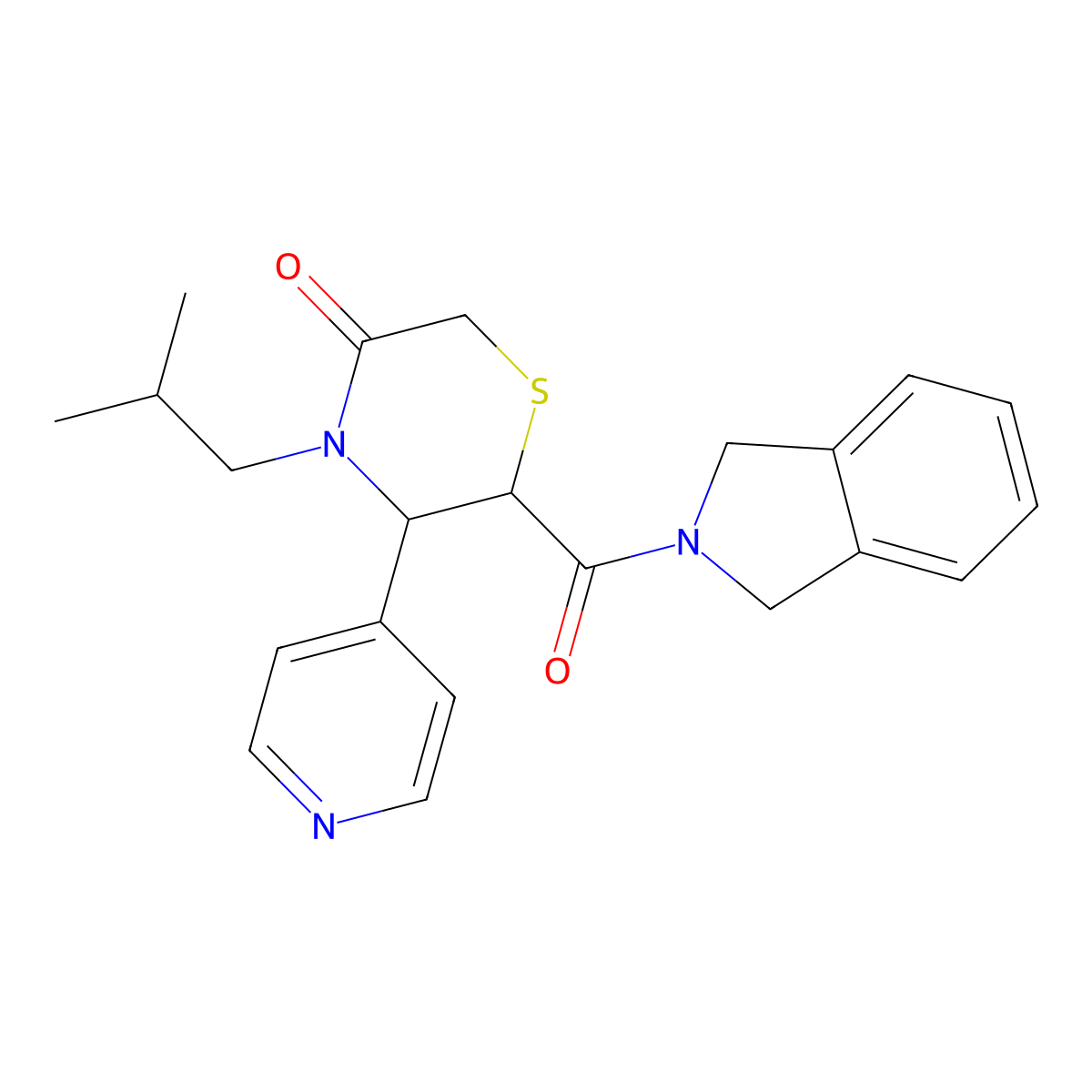 6-(2,3-dihydro-1H-isoindole-2-carbonyl)-4-(2-methylpropyl)-5-(pyridin-4-yl)thiomorpholin-3-one molecular structure, CAS 2548989-55-3