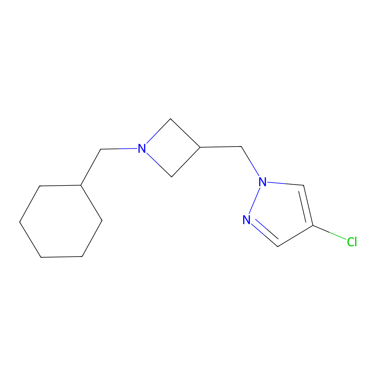 4-chloro-1-{[1-(cyclohexylmethyl)azetidin-3-yl]methyl}-1H-pyrazole molecular structure, CAS 2548989-58-6