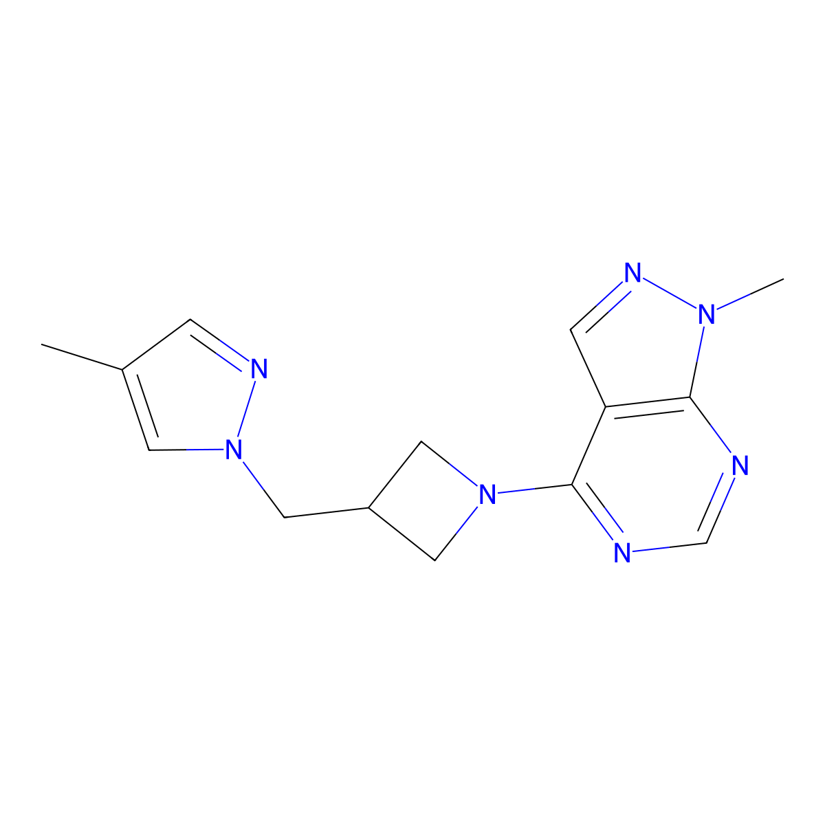 4-methyl-1-[(1-{1-methyl-1H-pyrazolo[3,4-d]pyrimidin-4-yl}azetidin-3-yl)methyl]-1H-pyrazole molecular structure, CAS 2548989-62-2