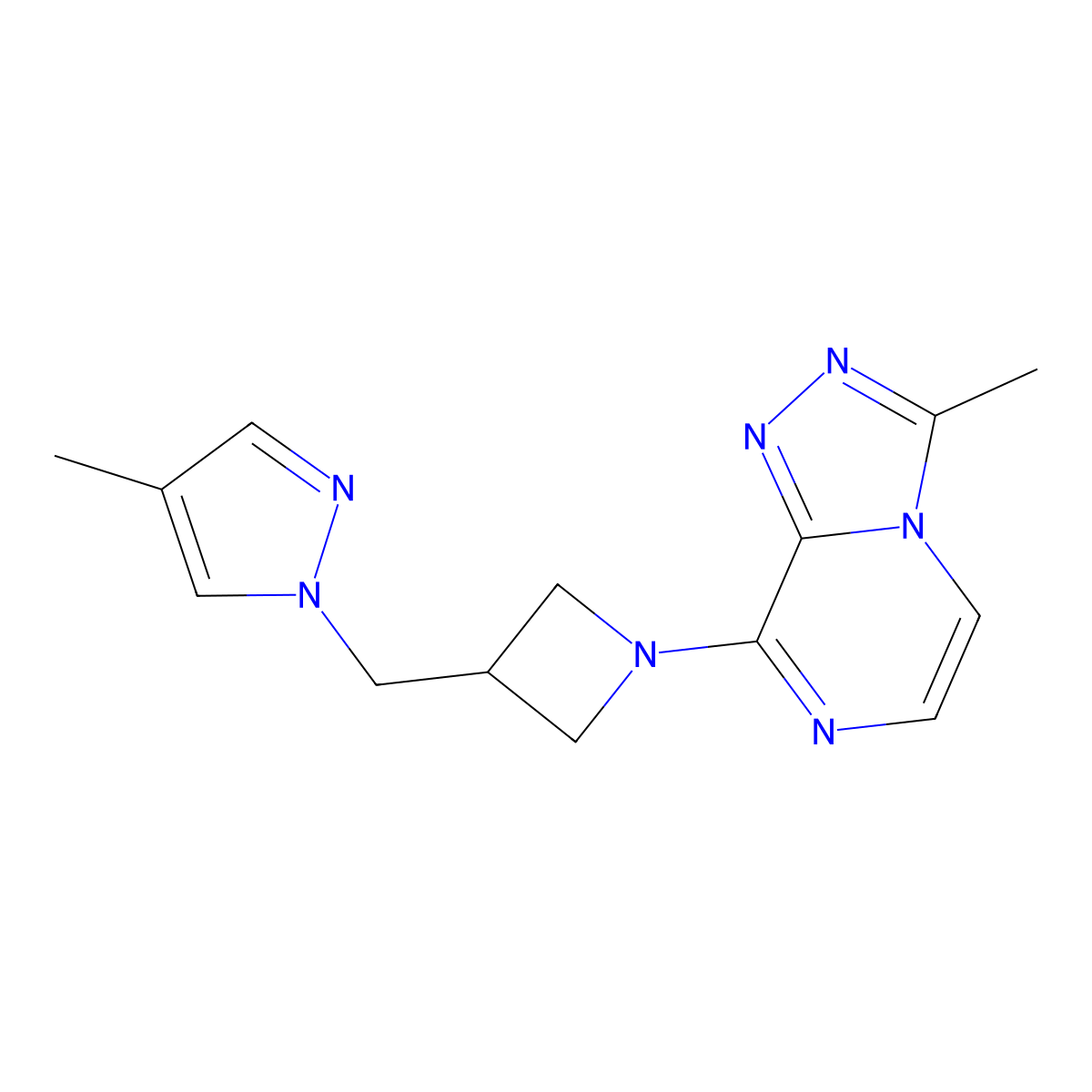 4-methyl-1-[(1-{3-methyl-[1,2,4]triazolo[4,3-a]pyrazin-8-yl}azetidin-3-yl)methyl]-1H-pyrazole molecular structure, CAS 2548989-66-6