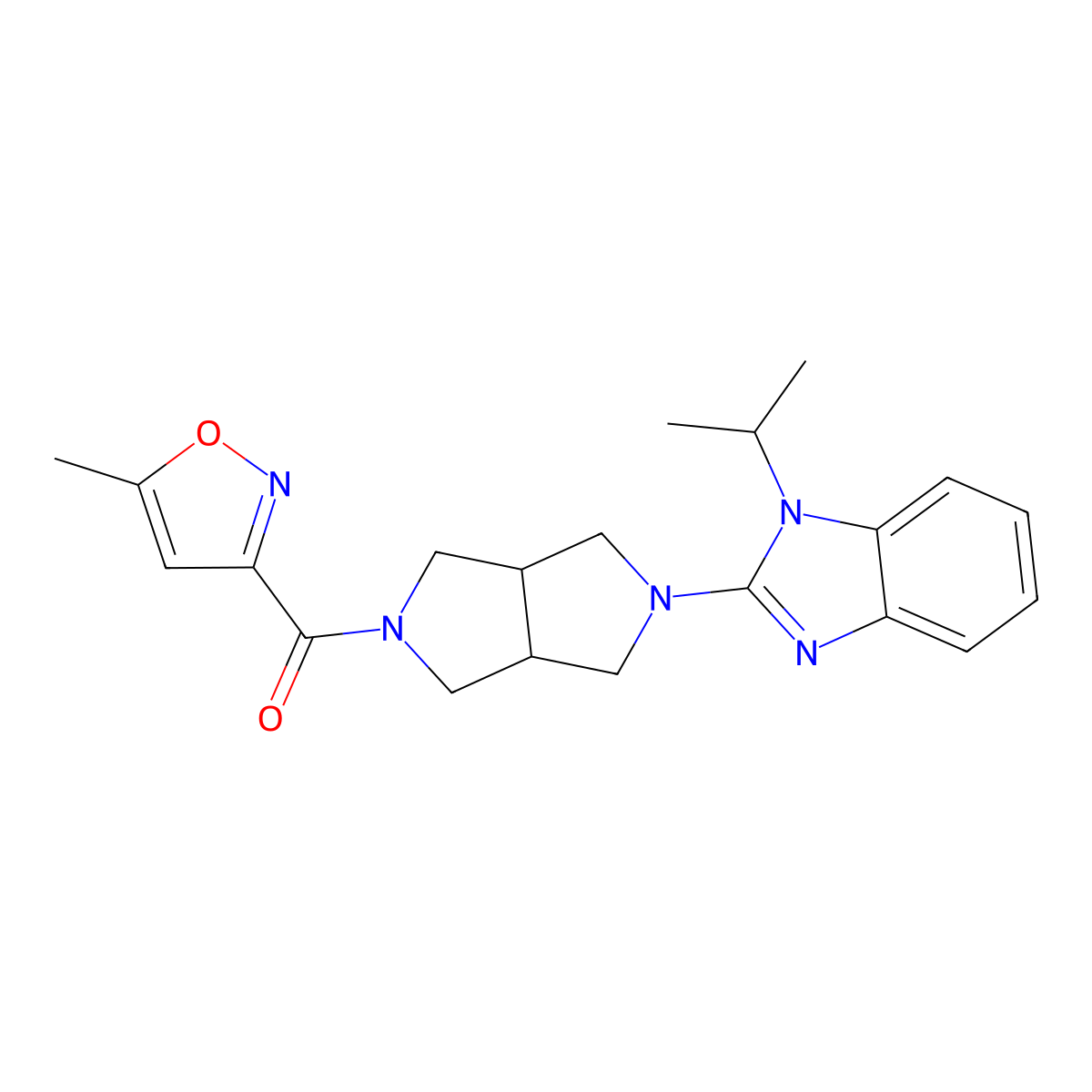 2-[5-(5-methyl-1,2-oxazole-3-carbonyl)-octahydropyrrolo[3,4-c]pyrrol-2-yl]-1-(propan-2-yl)-1H-1,3-benzodiazole molecular structure, CAS 2548989-69-9
