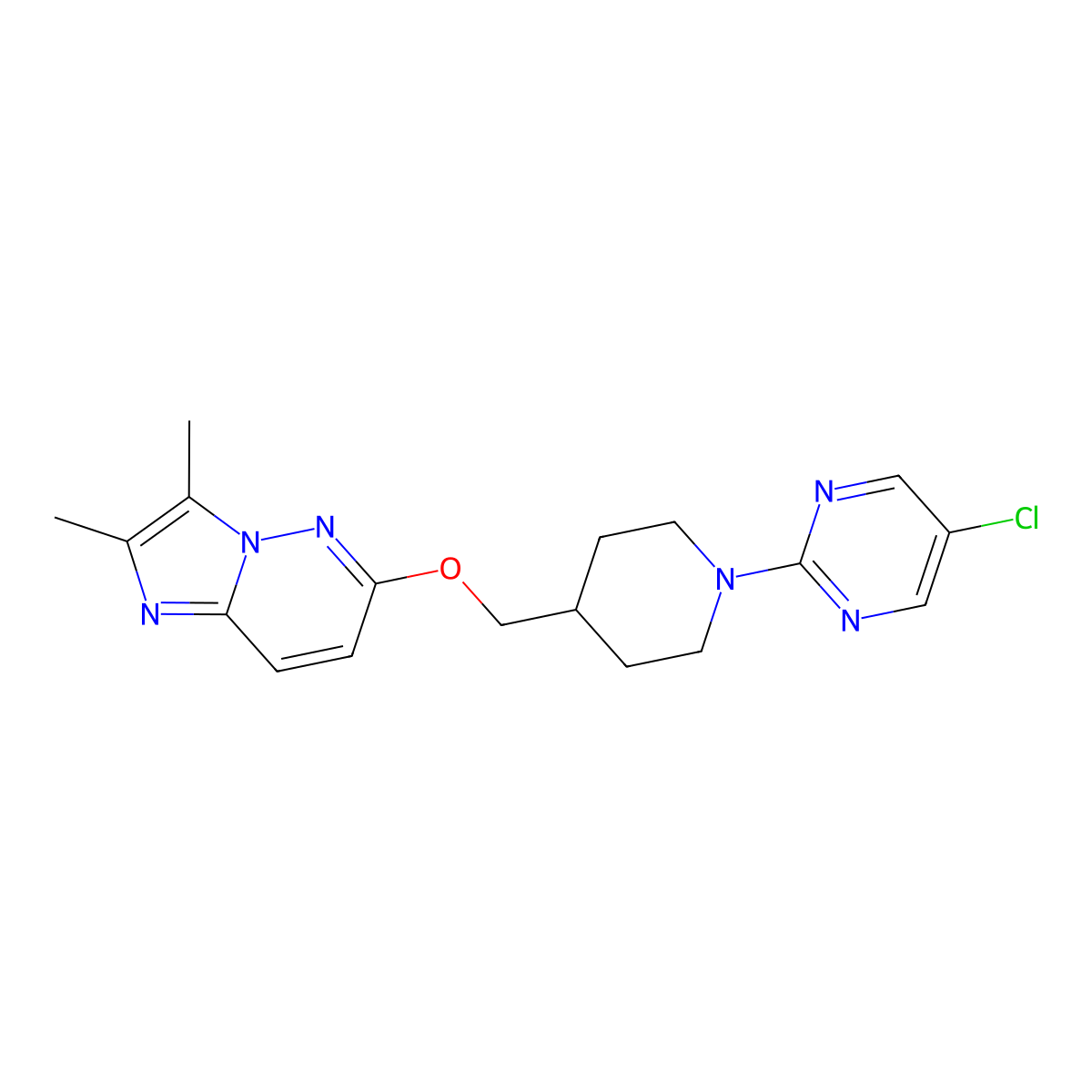 5-Chloro-2-{4-[({2,3-dimethylimidazo[1,2-b]pyridazin-6-yl}oxy)methyl]piperidin-1-yl}pyrimidine molecular structure, CAS 2548989-72-4