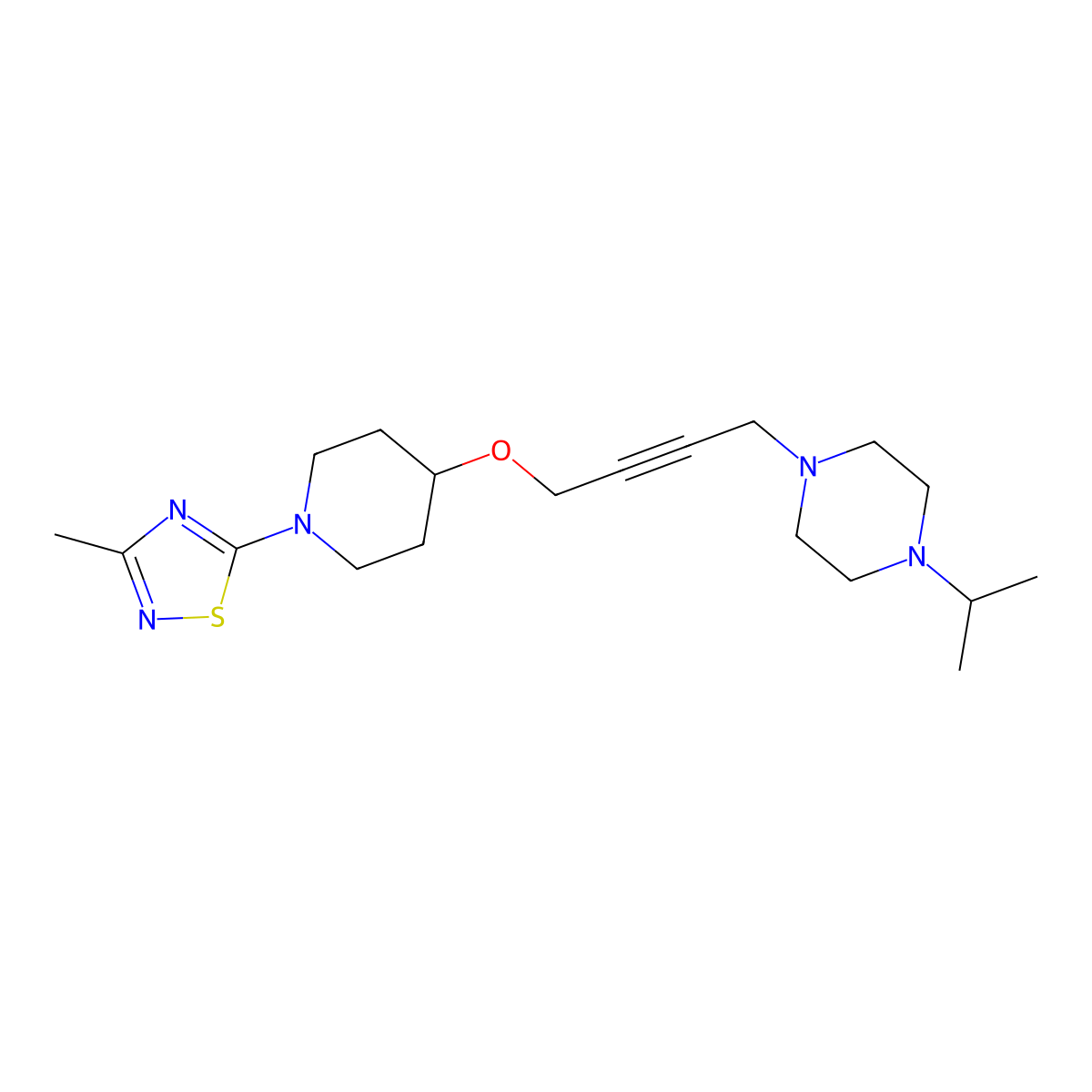 1-(4-{[1-(3-Methyl-1,2,4-thiadiazol-5-yl)piperidin-4-yl]oxy}but-2-yn-1-yl)-4-(propan-2-yl)piperazine molecular structure, CAS 2548989-73-5