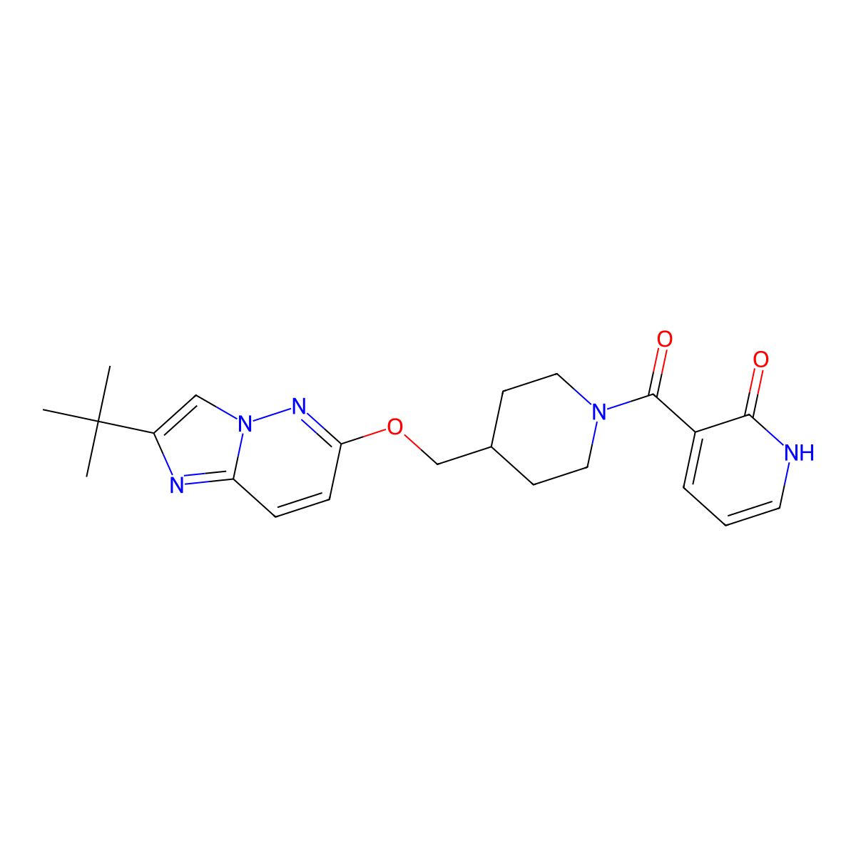 3-{4-[({2-Tert-butylimidazo[1,2-b]pyridazin-6-yl}oxy)methyl]piperidine-1-carbonyl}-1,2-dihydropyridin-2-one molecular structure, CAS 2548989-76-8
