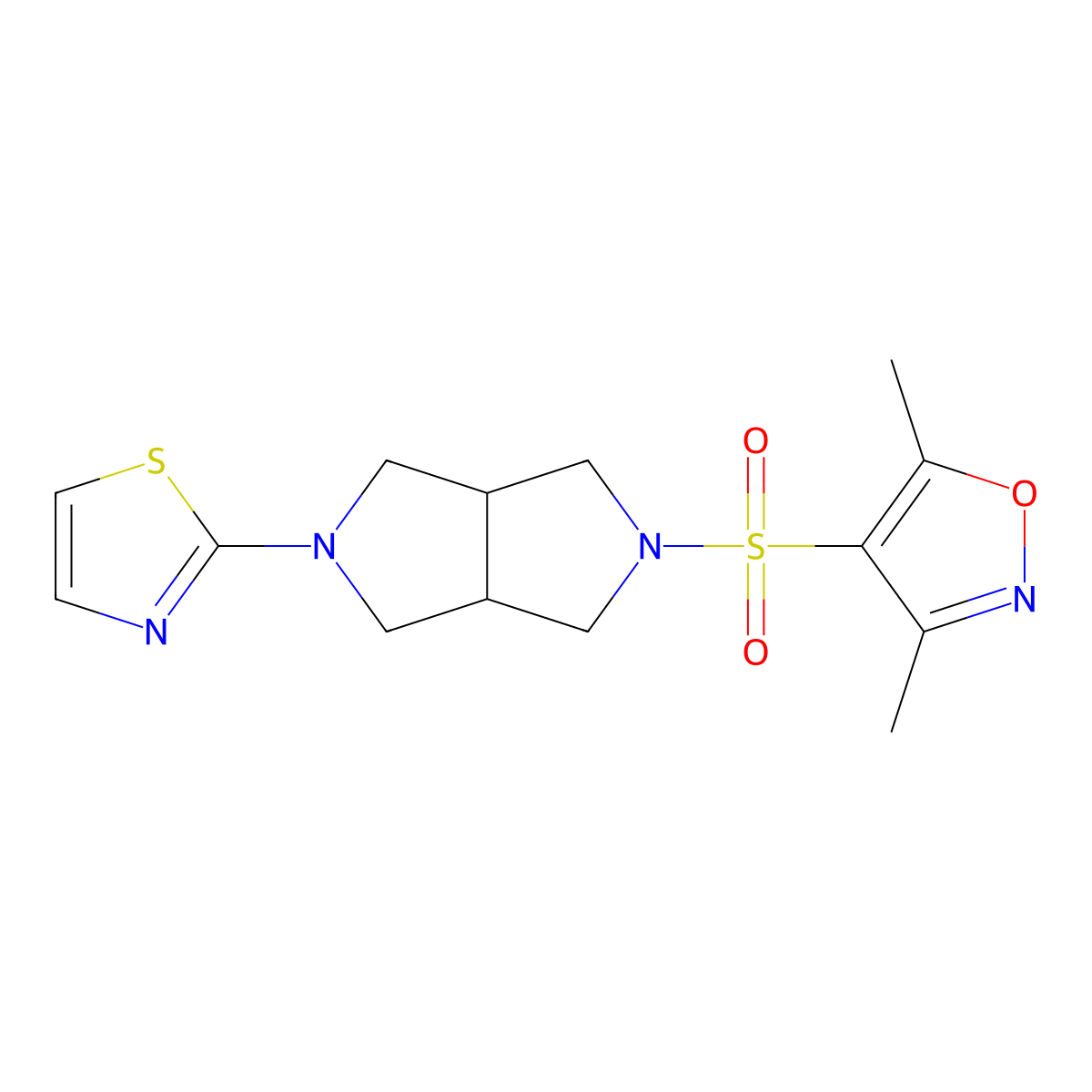 3,5-Dimethyl-4-{[5-(1,3-thiazol-2-yl)-octahydropyrrolo[3,4-c]pyrrol-2-yl]sulfonyl}-1,2-oxazole molecular structure, CAS 2548989-82-6