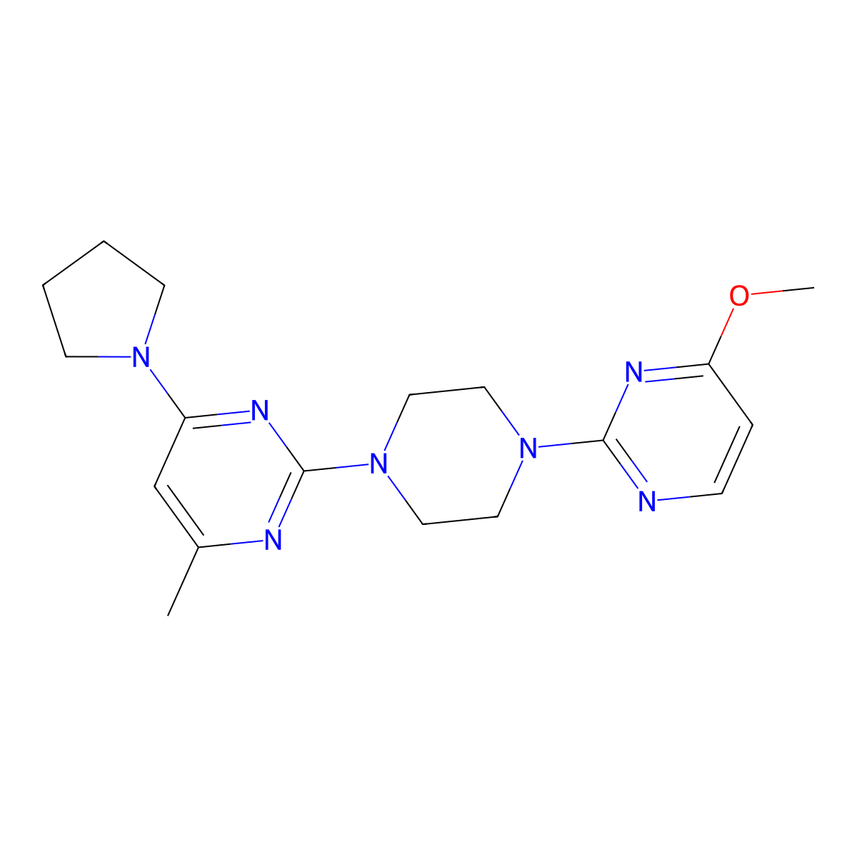 2-[4-(4-Methoxypyrimidin-2-yl)piperazin-1-yl]-4-methyl-6-(pyrrolidin-1-yl)pyrimidine molecular structure, CAS 2548989-85-9