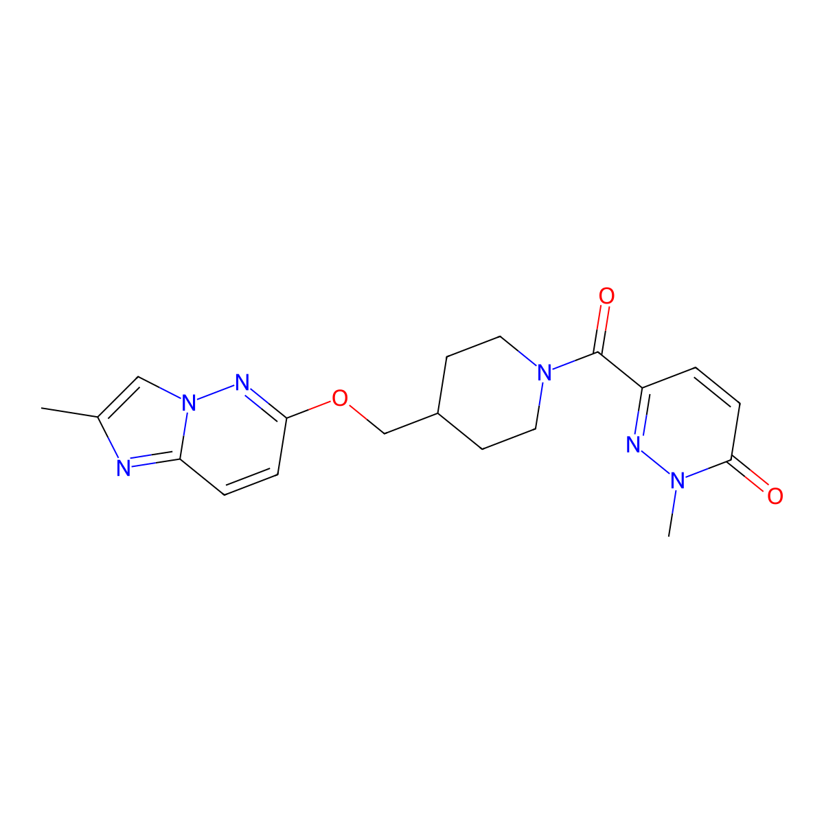2-Methyl-6-{4-[({2-methylimidazo[1,2-b]pyridazin-6-yl}oxy)methyl]piperidine-1-carbonyl}-2,3-dihydropyridazin-3-one molecular structure, CAS 2548989-92-8