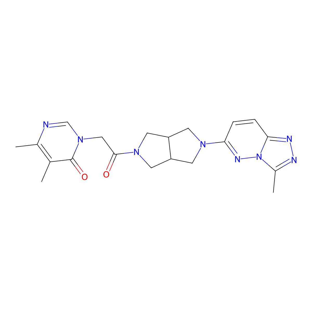 5,6-Dimethyl-3-[2-(5-{3-methyl-[1,2,4]triazolo[4,3-b]pyridazin-6-yl}-octahydropyrrolo[3,4-c]pyrrol-2-yl)-2-oxoethyl]-3,4-dihydropyrimidin-4-one molecular structure, CAS 2548989-97-3