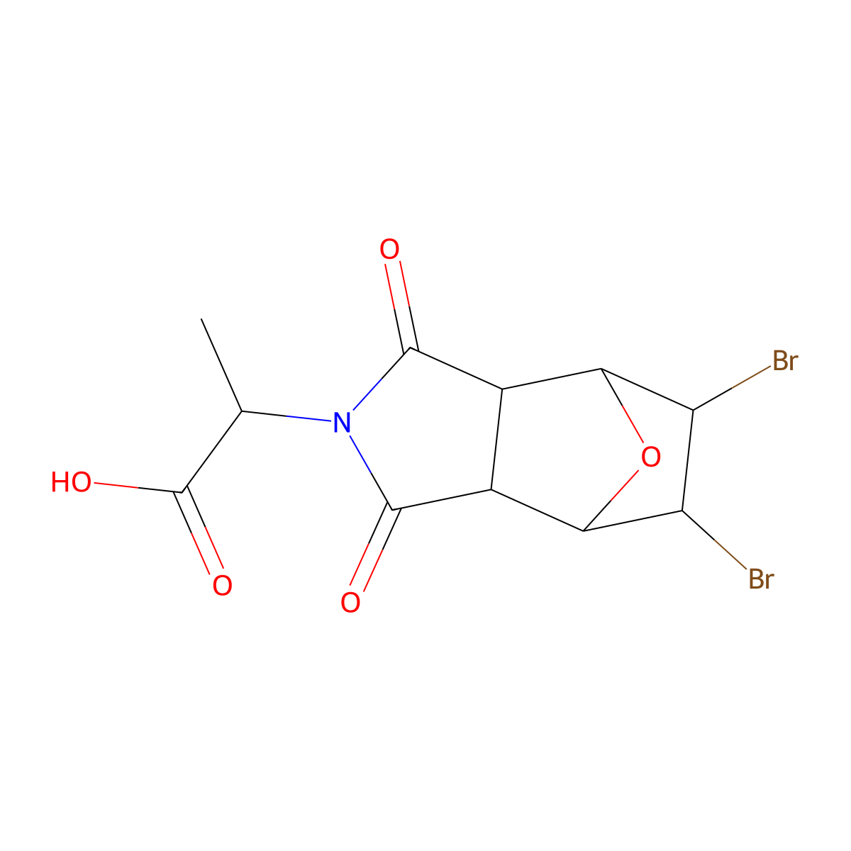 2-(8,9-Dibromo-3,5-dioxo-10-oxa-4-azatricyclo[5.2.1.0~2,6~]dec-4-yl)propanoic acid molecular structure, CAS 254899-45-1