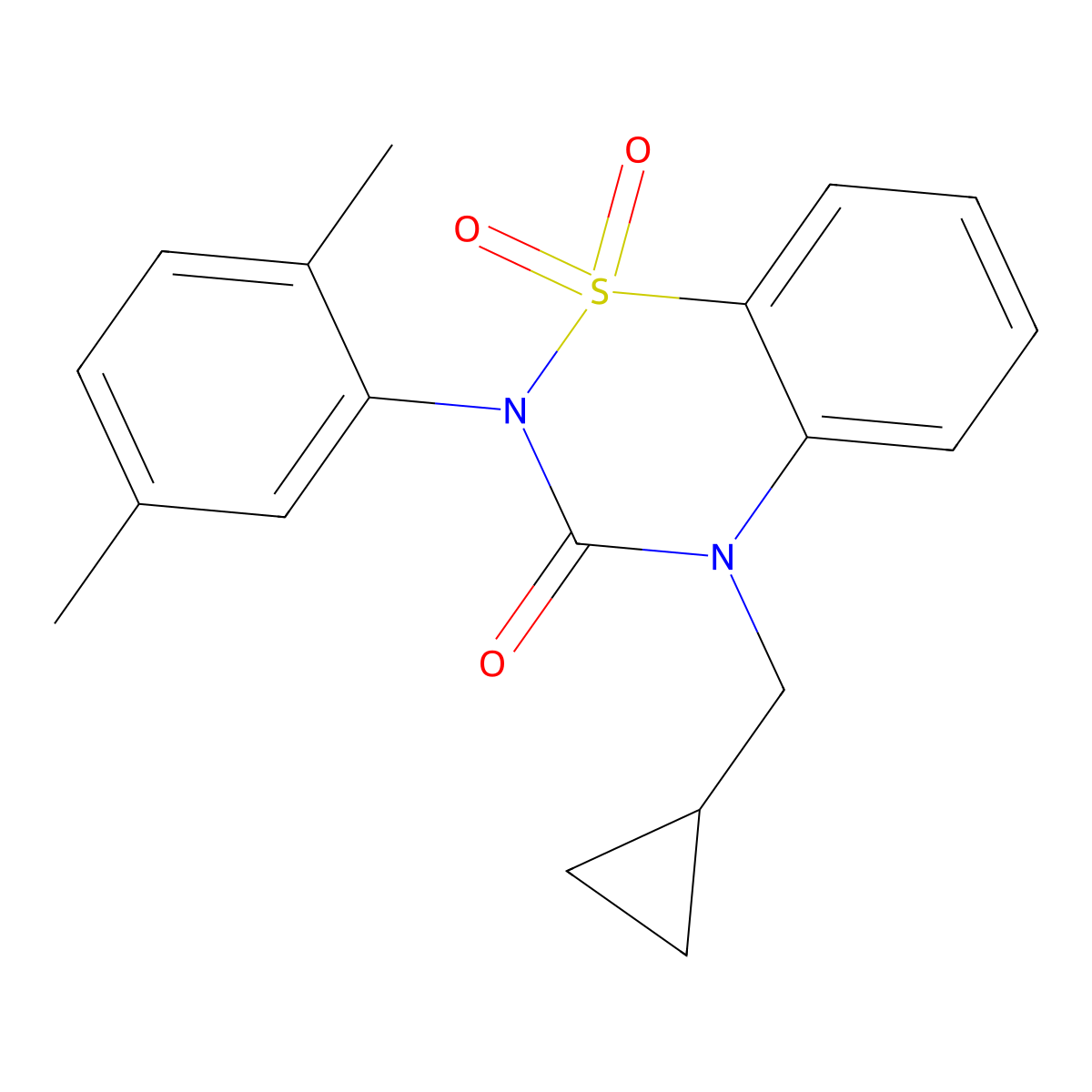 4-(cyclopropylmethyl)-2-(2,5-dimethylphenyl)-3,4-dihydro-2H-1lambda6,2,4-benzothiadiazine-1,1,3-trione molecular structure, CAS 2548990-00-5
