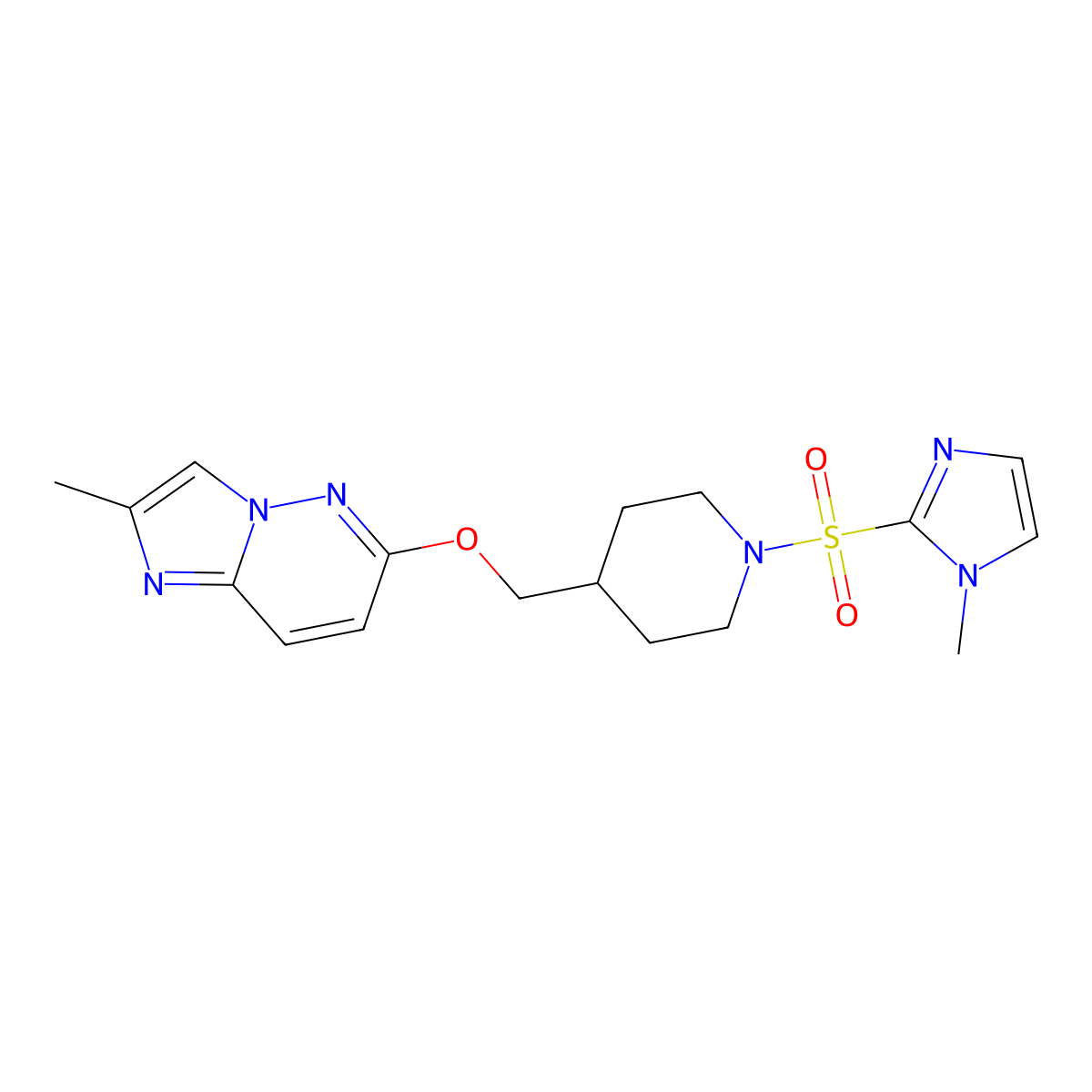 1-[(1-methyl-1H-imidazol-2-yl)sulfonyl]-4-[({2-methylimidazo[1,2-b]pyridazin-6-yl}oxy)methyl]piperidine molecular structure, CAS 2548990-07-2