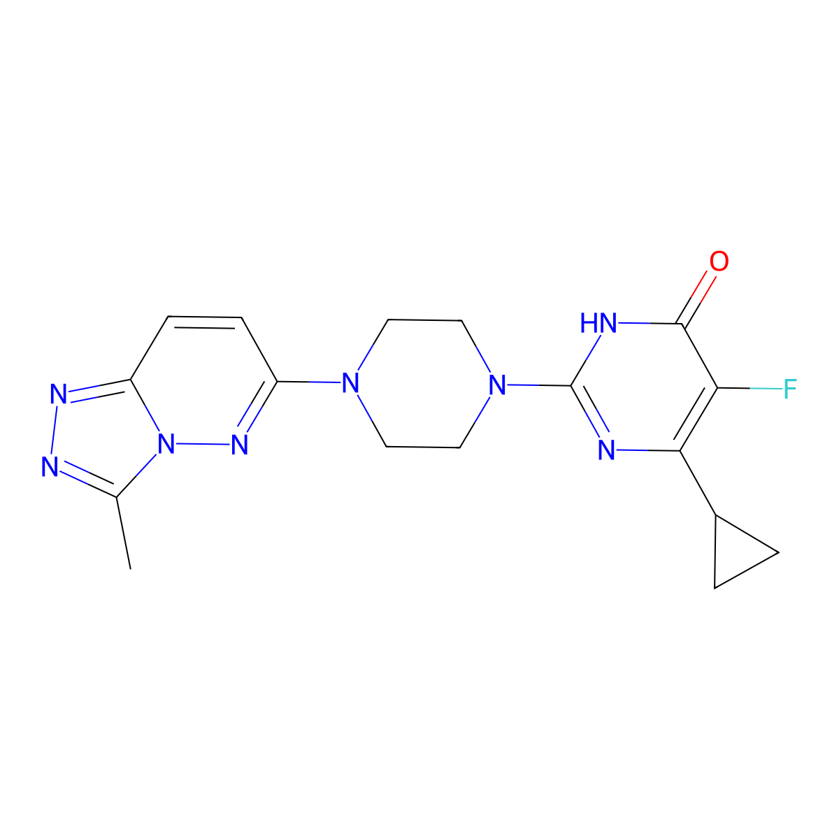6-Cyclopropyl-5-fluoro-2-(4-{3-methyl-[1,2,4]triazolo[4,3-b]pyridazin-6-yl}piperazin-1-yl)-3,4-dihydropyrimidin-4-one molecular structure, CAS 2548990-08-3