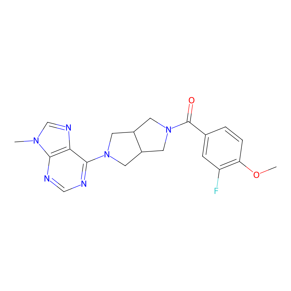 6-[5-(3-fluoro-4-methoxybenzoyl)-octahydropyrrolo[3,4-c]pyrrol-2-yl]-9-methyl-9H-purine molecular structure, CAS 2548990-13-0
