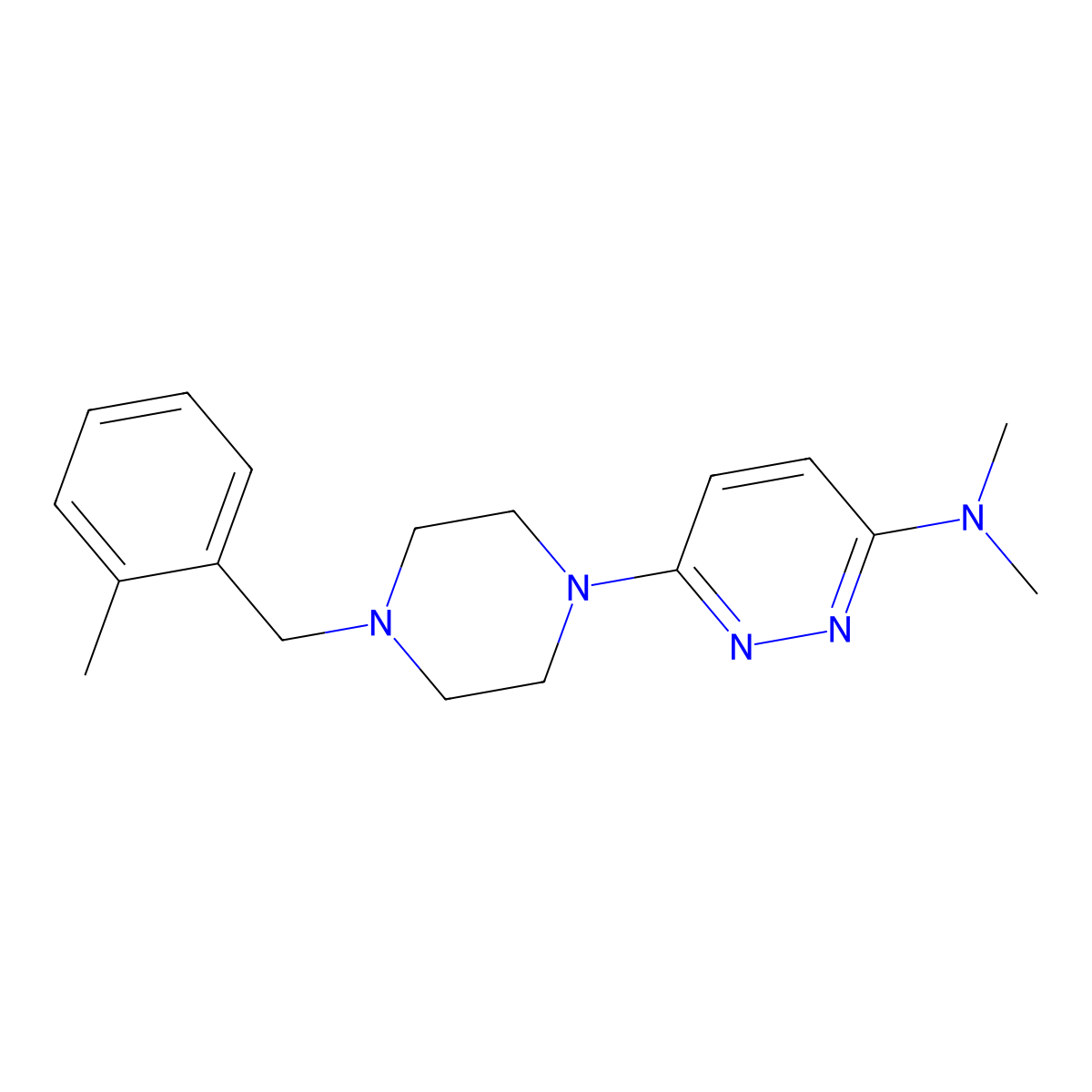 N,N-dimethyl-6-{4-[(2-methylphenyl)methyl]piperazin-1-yl}pyridazin-3-amine molecular structure, CAS 2548990-14-1
