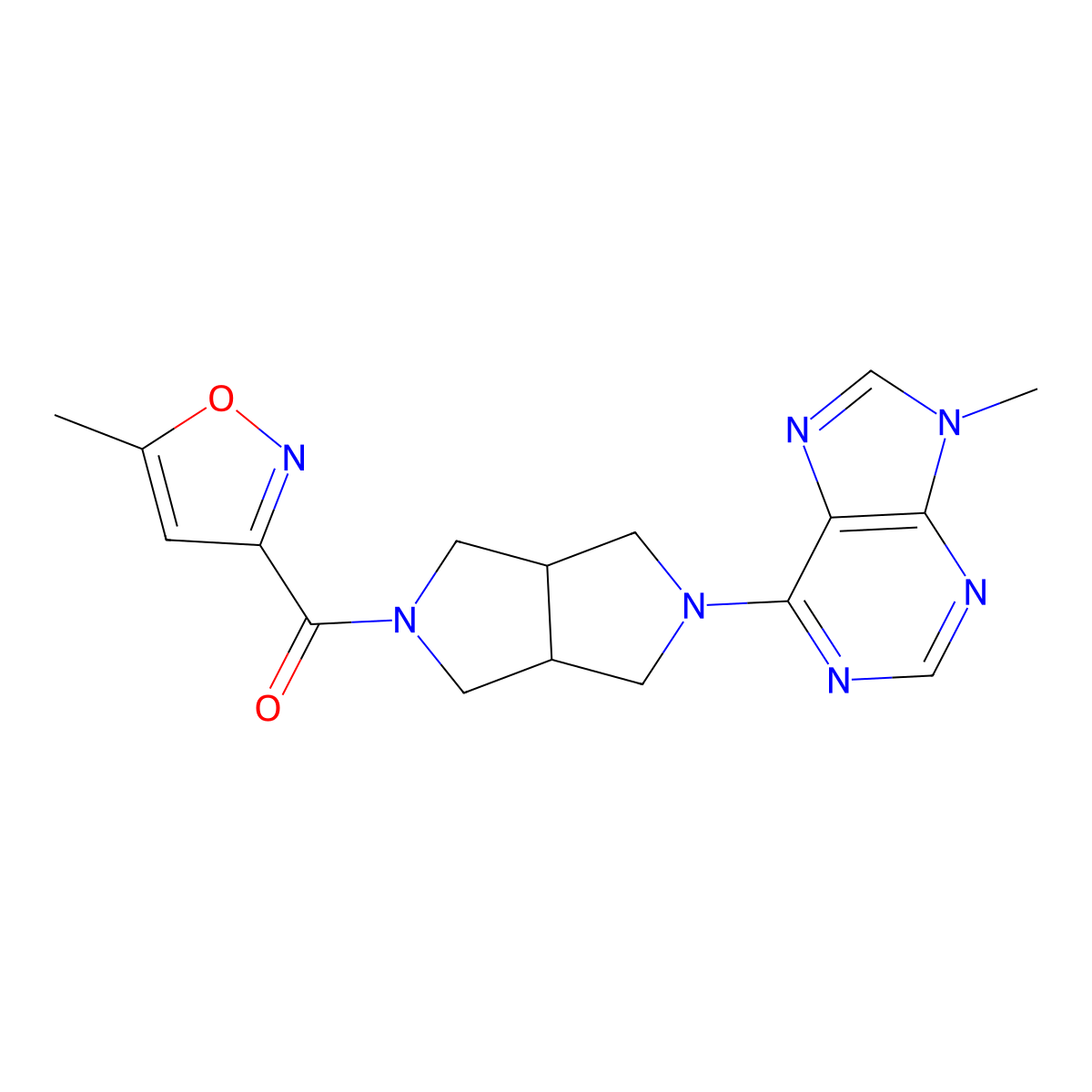 9-methyl-6-[5-(5-methyl-1,2-oxazole-3-carbonyl)-octahydropyrrolo[3,4-c]pyrrol-2-yl]-9H-purine molecular structure, CAS 2548990-15-2