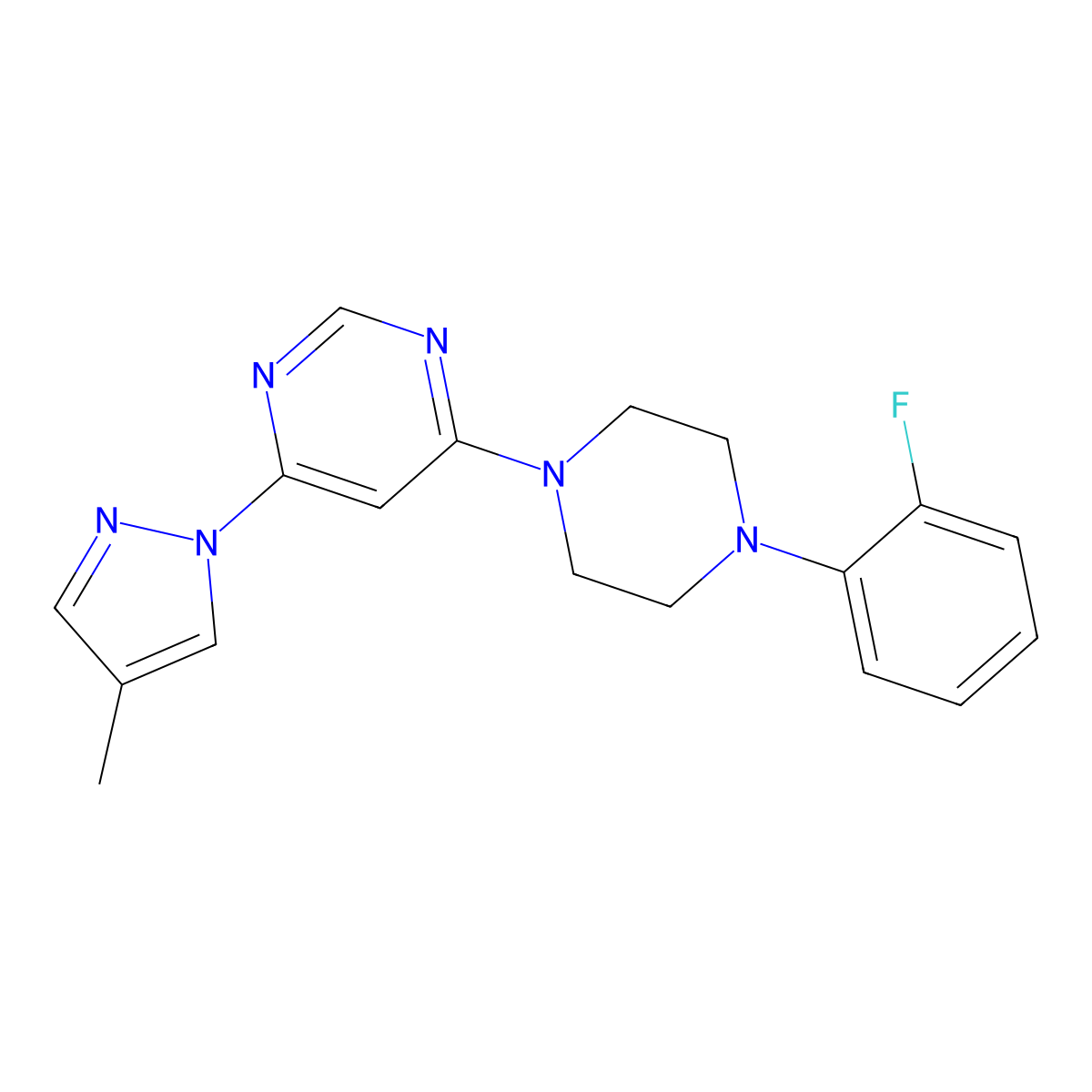 4-[4-(2-fluorophenyl)piperazin-1-yl]-6-(4-methyl-1H-pyrazol-1-yl)pyrimidine molecular structure, CAS 2548990-20-9