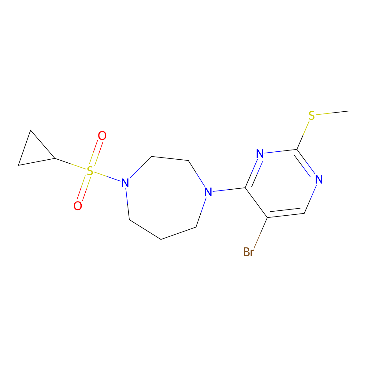 1-[5-Bromo-2-(methylsulfanyl)pyrimidin-4-yl]-4-(cyclopropanesulfonyl)-1,4-diazepane molecular structure, CAS 2548990-23-2