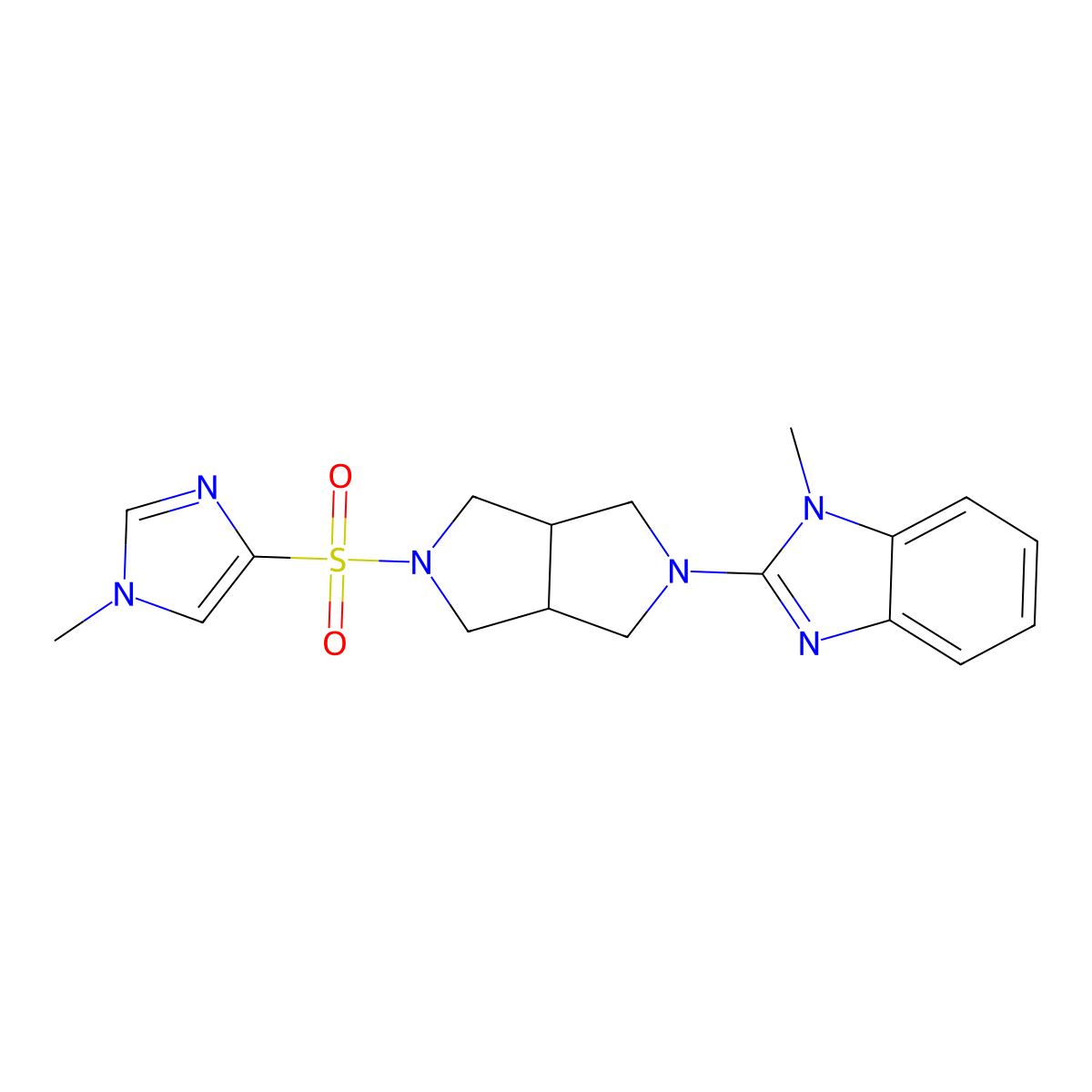 1-methyl-2-{5-[(1-methyl-1H-imidazol-4-yl)sulfonyl]-octahydropyrrolo[3,4-c]pyrrol-2-yl}-1H-1,3-benzodiazole molecular structure, CAS 2548990-29-8