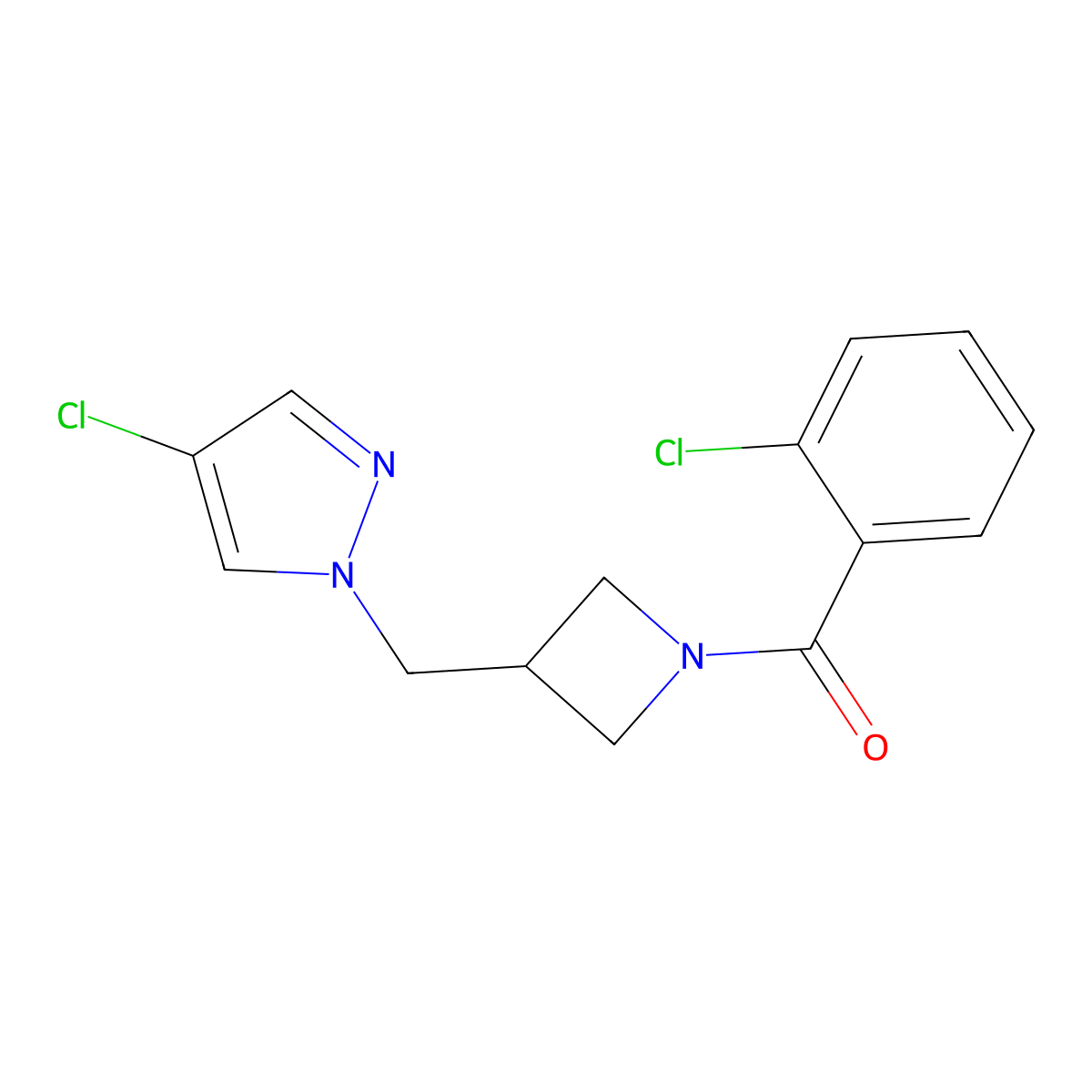 4-chloro-1-{[1-(2-chlorobenzoyl)azetidin-3-yl]methyl}-1H-pyrazole molecular structure, CAS 2548990-30-1
