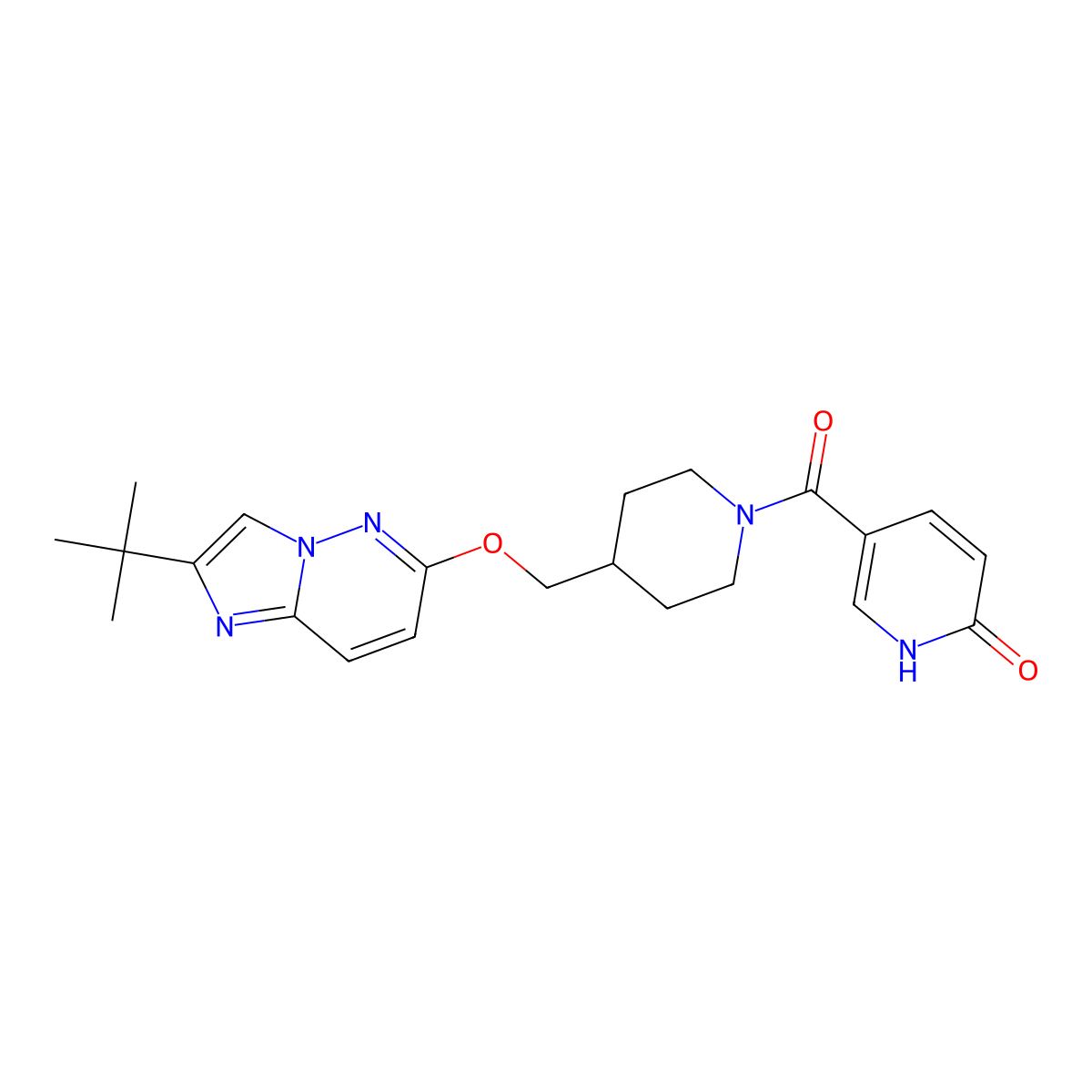 5-{4-[({2-Tert-butylimidazo[1,2-b]pyridazin-6-yl}oxy)methyl]piperidine-1-carbonyl}-1,2-dihydropyridin-2-one molecular structure, CAS 2548990-31-2