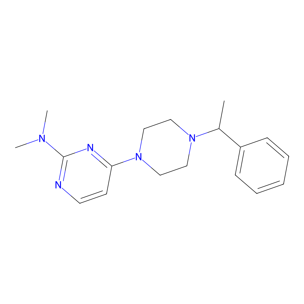 N,N-dimethyl-4-[4-(1-phenylethyl)piperazin-1-yl]pyrimidin-2-amine molecular structure, CAS 2548990-37-8