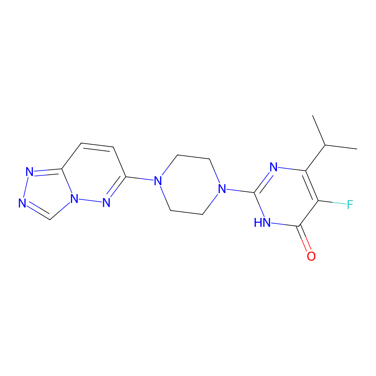5-Fluoro-6-(propan-2-yl)-2-(4-{[1,2,4]triazolo[4,3-b]pyridazin-6-yl}piperazin-1-yl)-3,4-dihydropyrimidin-4-one molecular structure, CAS 2548990-38-9