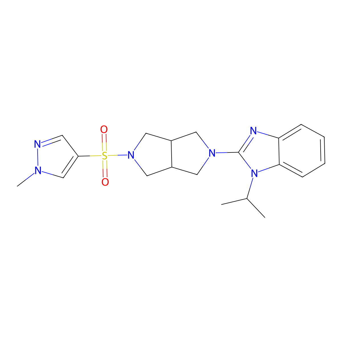 2-{5-[(1-methyl-1H-pyrazol-4-yl)sulfonyl]-octahydropyrrolo[3,4-c]pyrrol-2-yl}-1-(propan-2-yl)-1H-1,3-benzodiazole molecular structure, CAS 2548990-43-6
