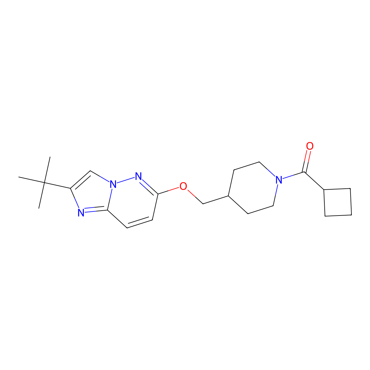 4-[({2-Tert-butylimidazo[1,2-b]pyridazin-6-yl}oxy)methyl]-1-cyclobutanecarbonylpiperidine molecular structure, CAS 2548990-45-8