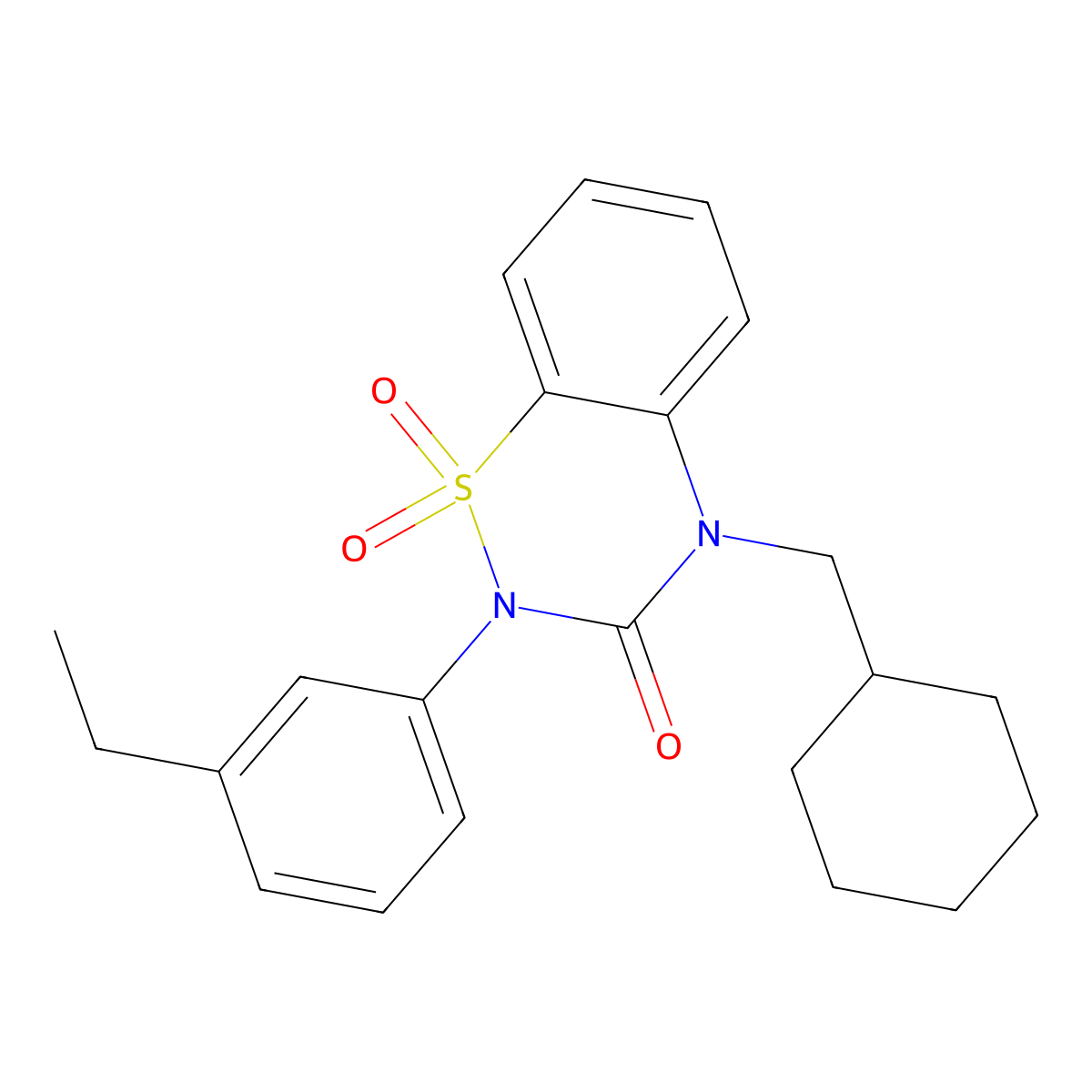 4-(cyclohexylmethyl)-2-(3-ethylphenyl)-3,4-dihydro-2H-1lambda6,2,4-benzothiadiazine-1,1,3-trione molecular structure, CAS 2548990-46-9