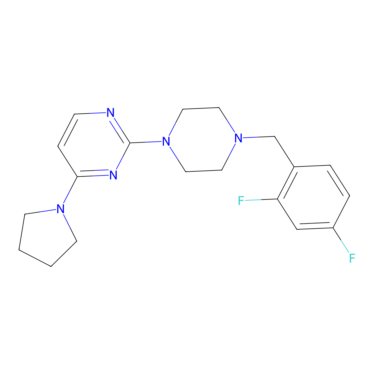 2-{4-[(2,4-Difluorophenyl)methyl]piperazin-1-yl}-4-(pyrrolidin-1-yl)pyrimidine molecular structure, CAS 2548990-47-0