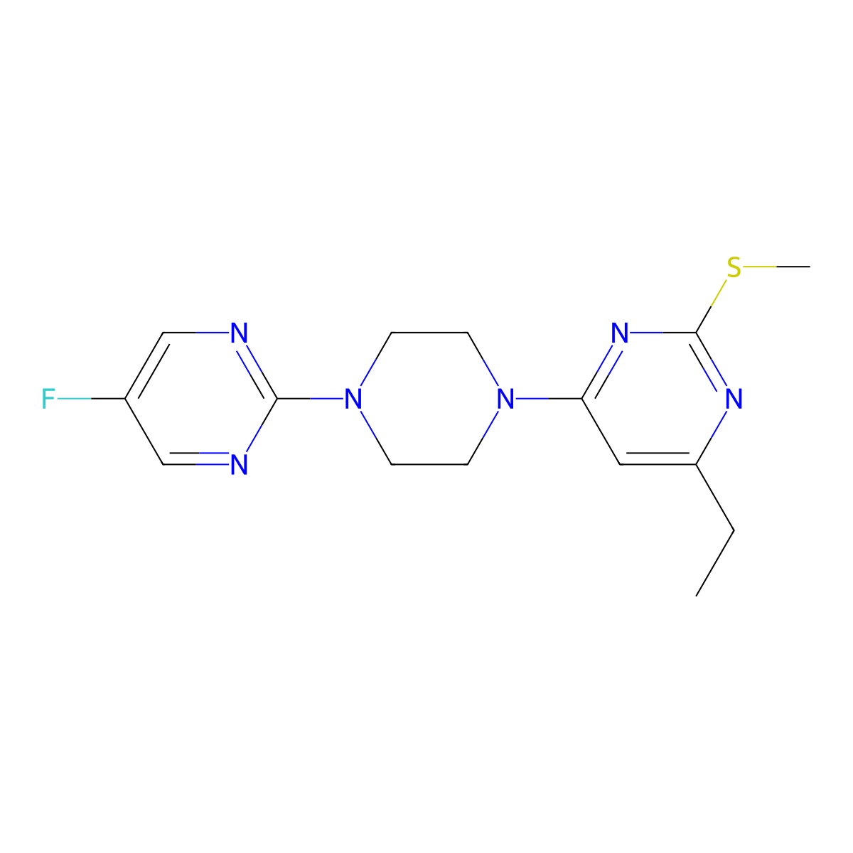 4-Ethyl-6-[4-(5-fluoropyrimidin-2-yl)piperazin-1-yl]-2-(methylsulfanyl)pyrimidine molecular structure, CAS 2548990-55-0