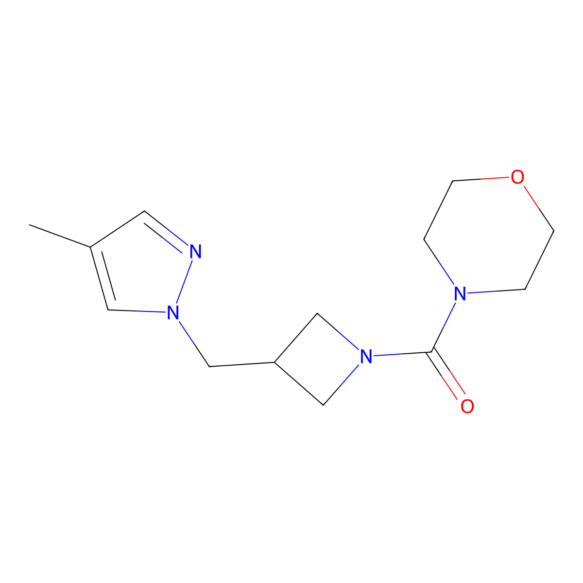 4-{3-[(4-methyl-1H-pyrazol-1-yl)methyl]azetidine-1-carbonyl}morpholine molecular structure, CAS 2548990-56-1