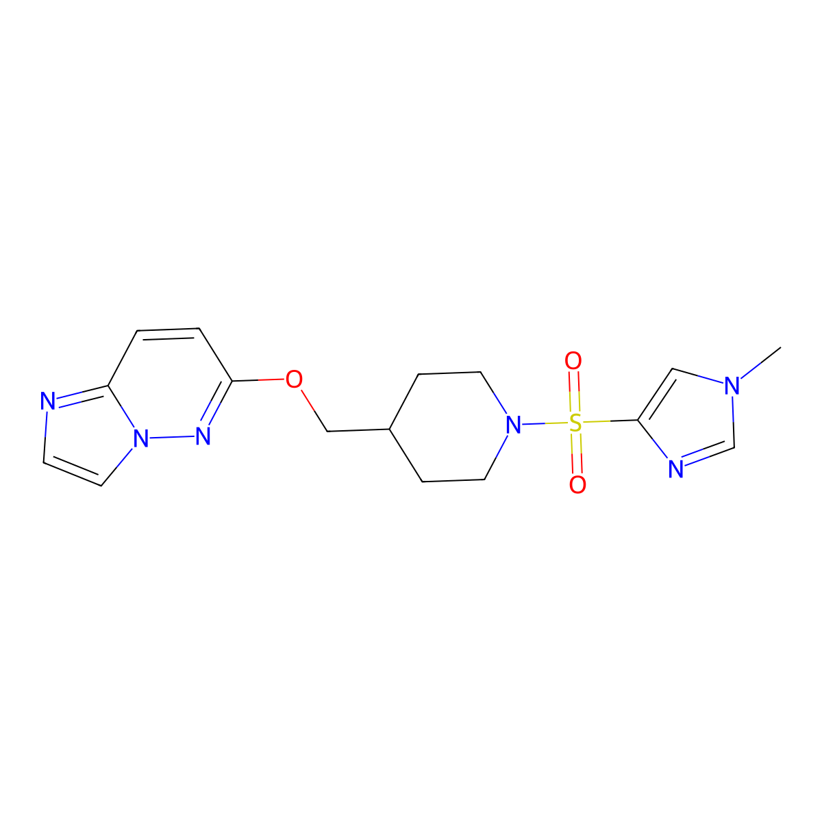 4-({imidazo[1,2-b]pyridazin-6-yloxy}methyl)-1-[(1-methyl-1H-imidazol-4-yl)sulfonyl]piperidine molecular structure, CAS 2548990-60-7