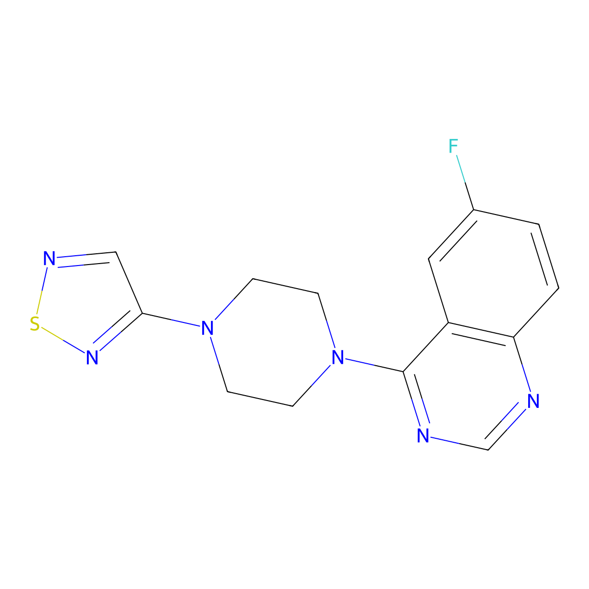 6-Fluoro-4-[4-(1,2,5-thiadiazol-3-yl)piperazin-1-yl]quinazoline molecular structure, CAS 2548990-63-0